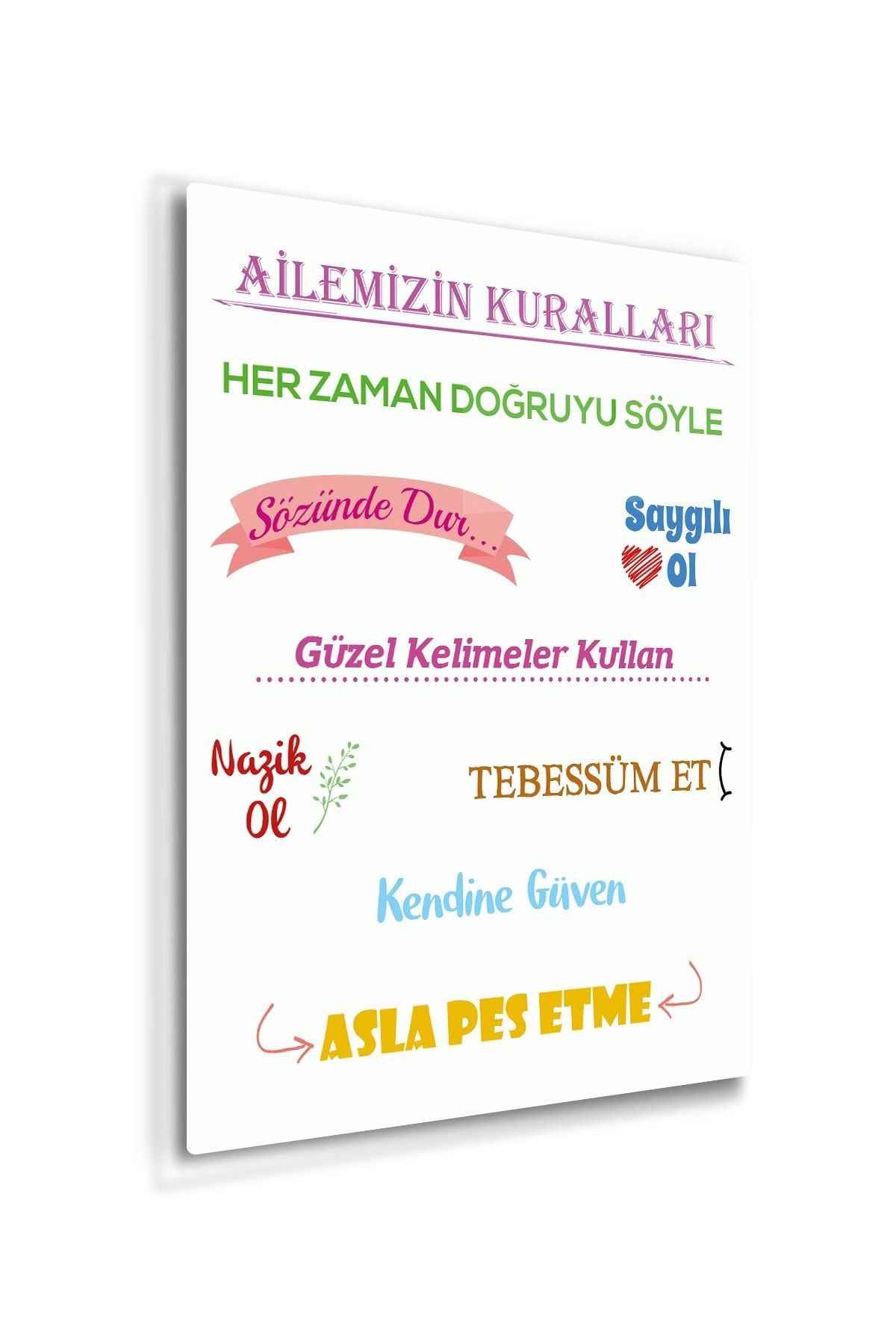 Aile Kuralları | Cam Tablo | Beyaz Fon | 30cm X 40cm