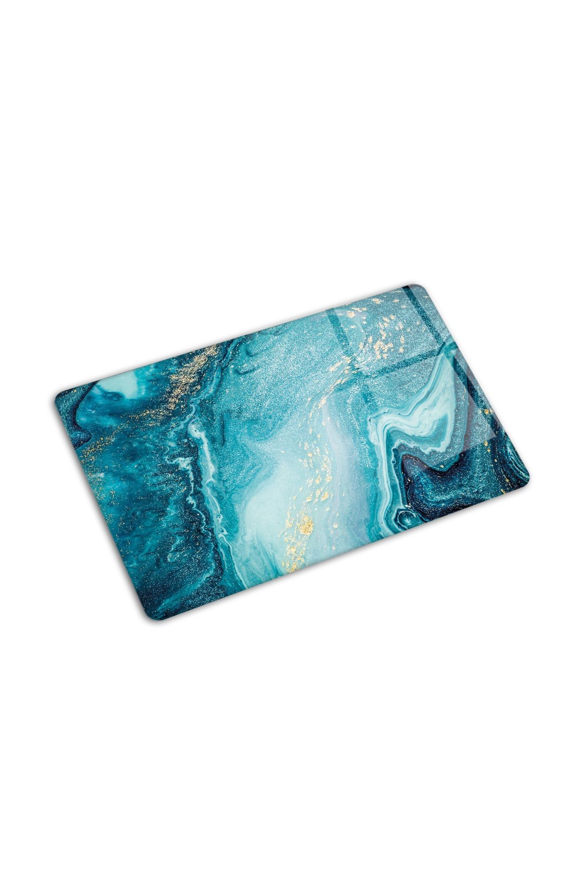 Cam Kesme Tablası - Cam Kesme Tahtası | Gold Detaylı Turkuaz Desen | 20cm x 30cm