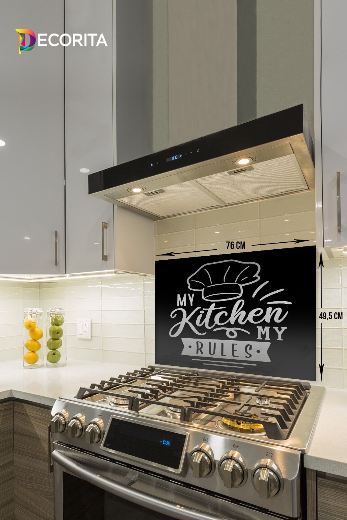 Cam Ocak Arkası Koruyucu | My Kitchen My Rules | 49,5cm X 76cm