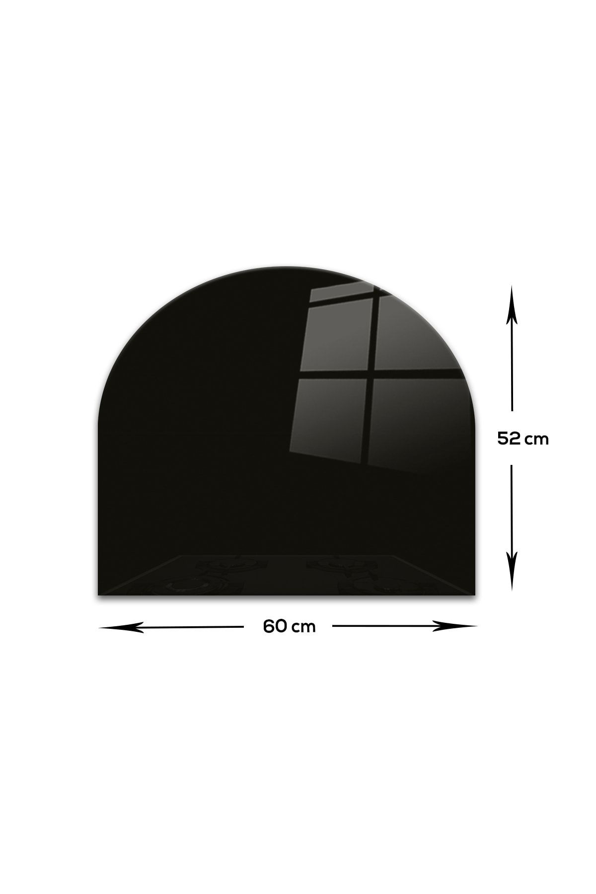 Cam Ocak Arkası Koruyucu | Oval Şekilli | Düz Renk - Siyah | 52cm X 60cm