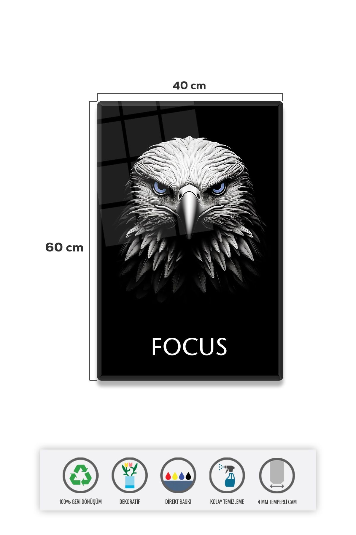 Cam Tablo | Motivasyon Serisi | Kartal - Odaklanma | 40cm x 60cm