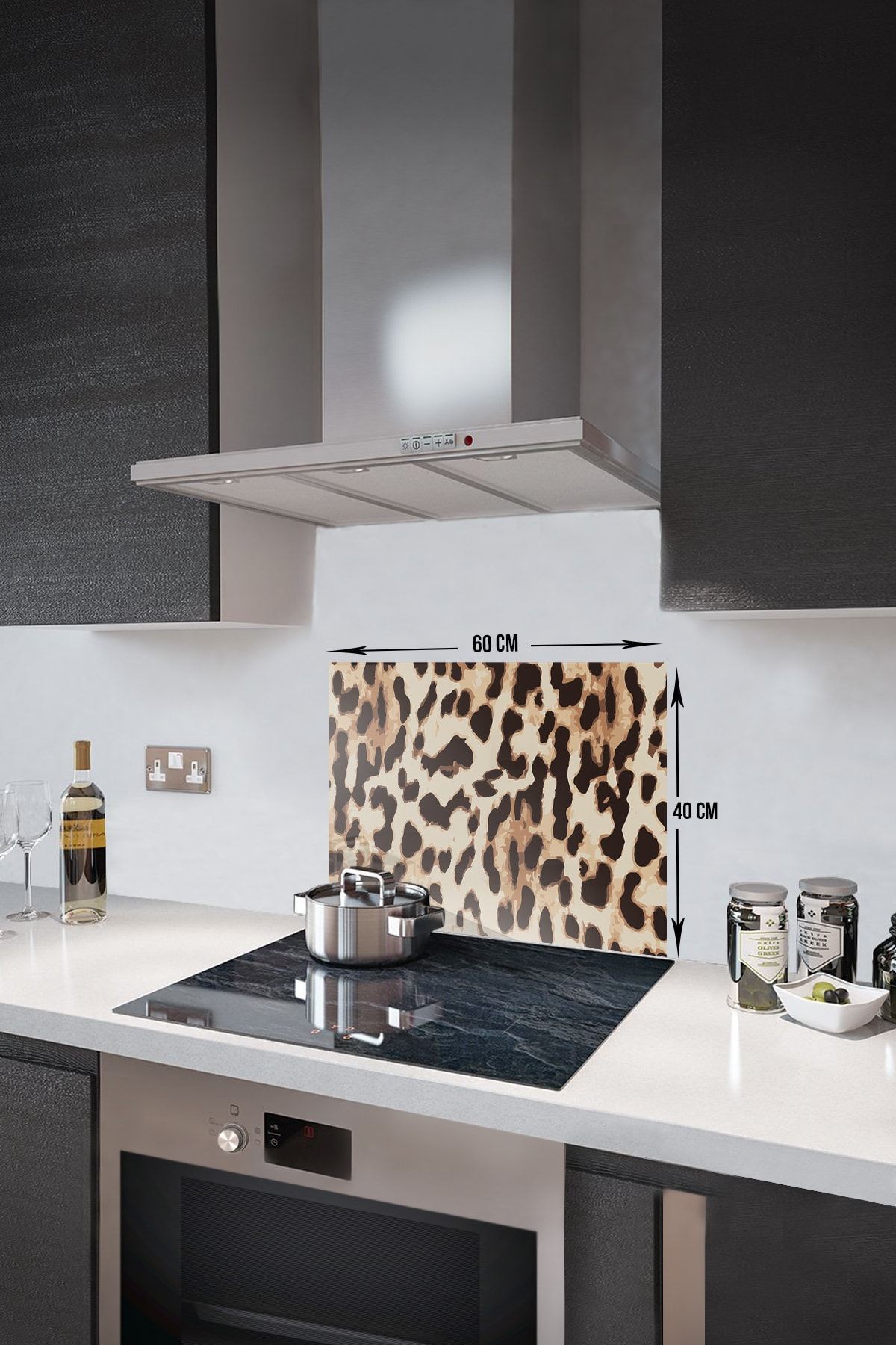 Cam Ocak Arkası Koruyucu | Leopar Desenli | 40cm X 60cm