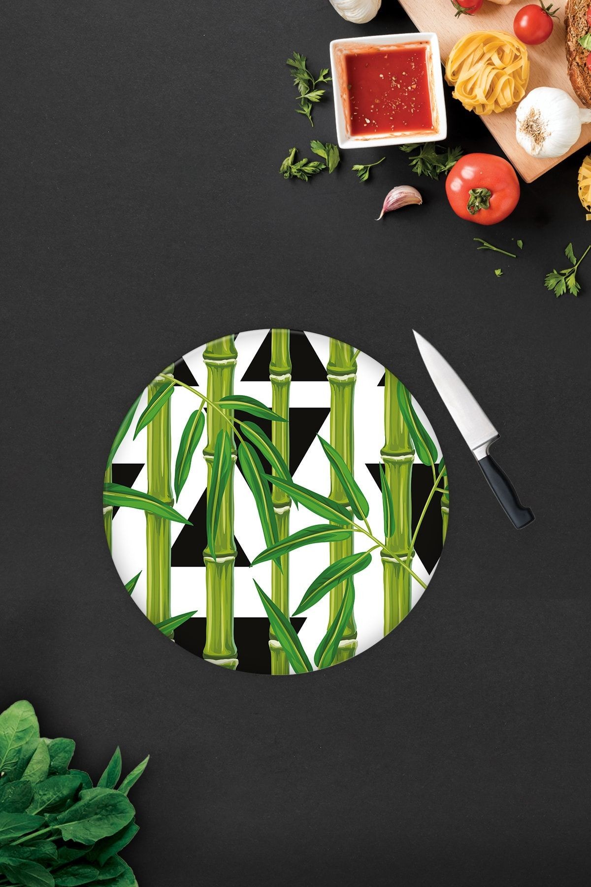 Bamboo Desen | Cam Kesme Tahtası - Cam Kesme Tablası | Çap32 Cm