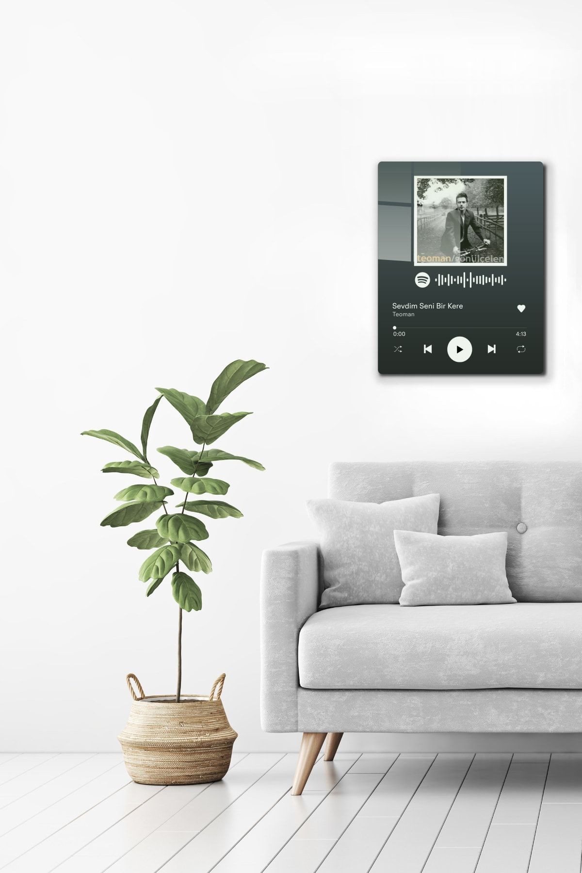 Spotify Barkodlu Cam Tablo Teoman Sevdim Seni Bir Kere 30cm X 40cm