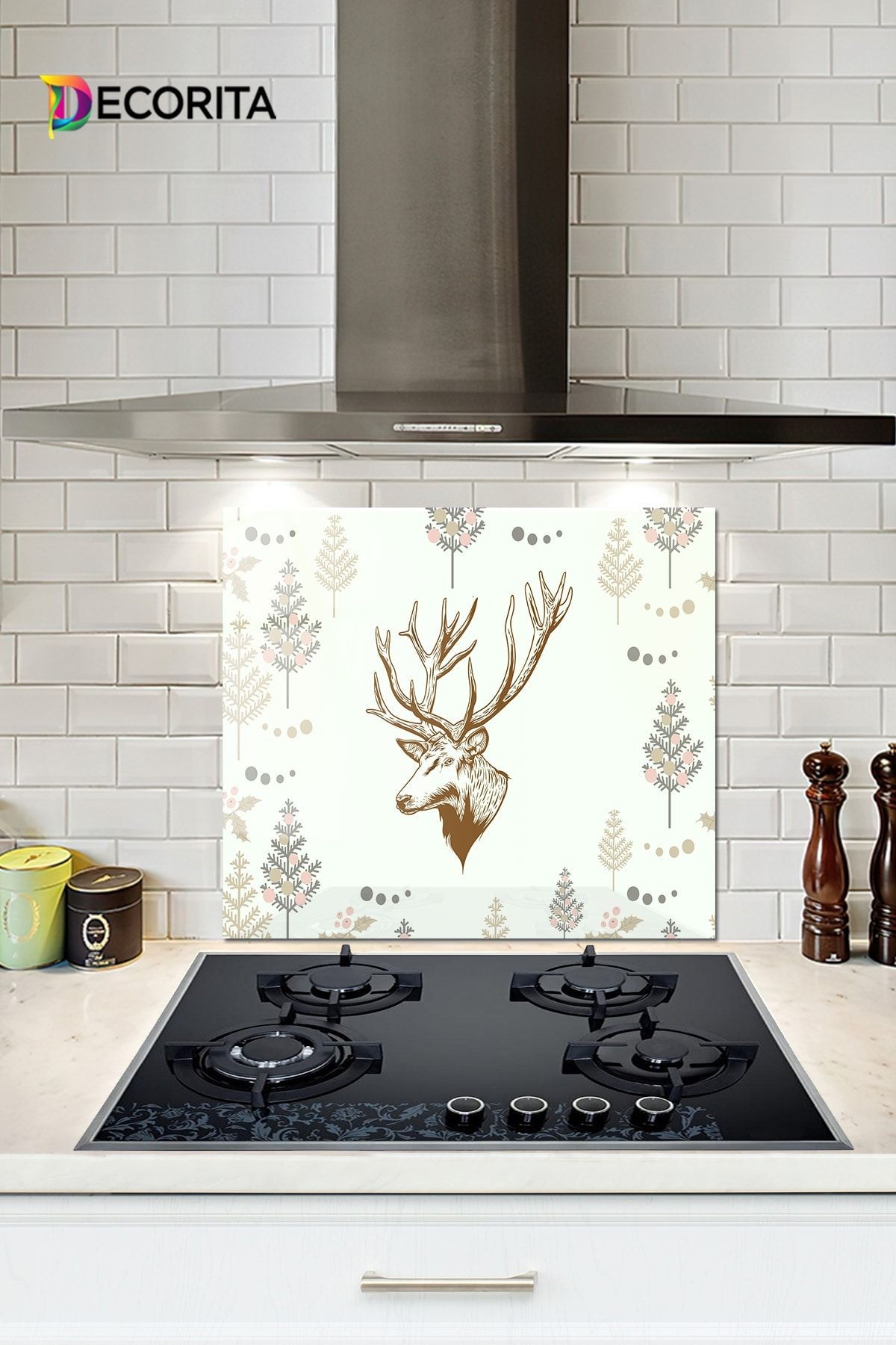 Cam Ocak Arkası Koruyucu | Cervus Deer | 52cm X 60cm