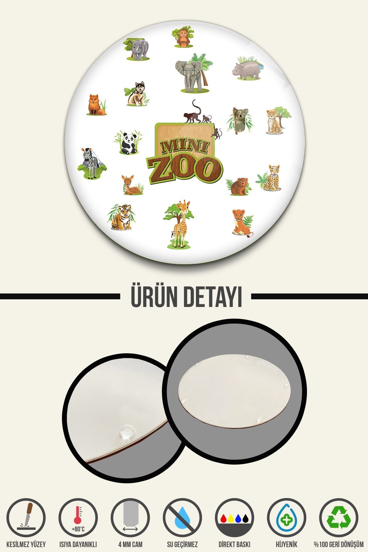 Cam Oyun Hamuru Oynama Matı | Mini Zoo | Çap 32cm