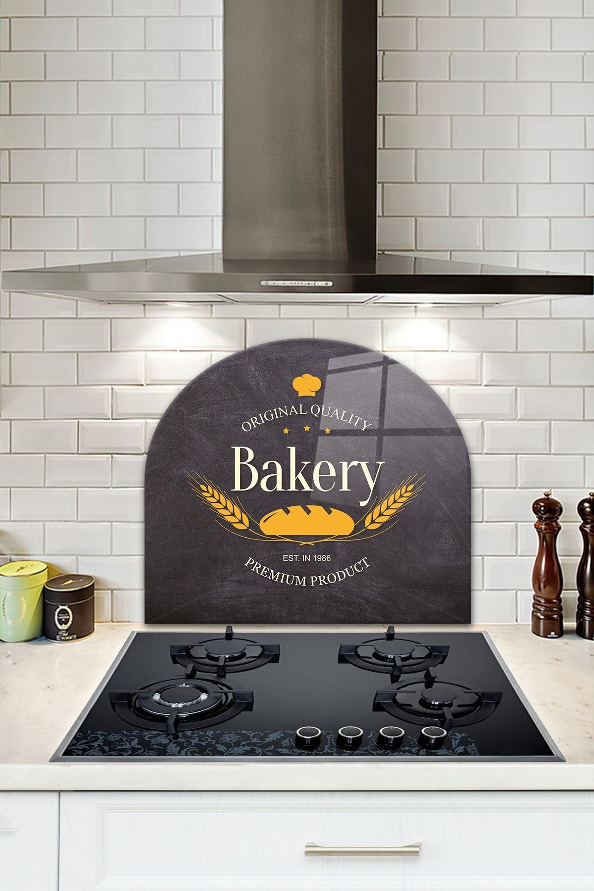 Cam Ocak Arkası Koruyucu | Oval Şekilli | Bakery Premium | 52cm X 60cm