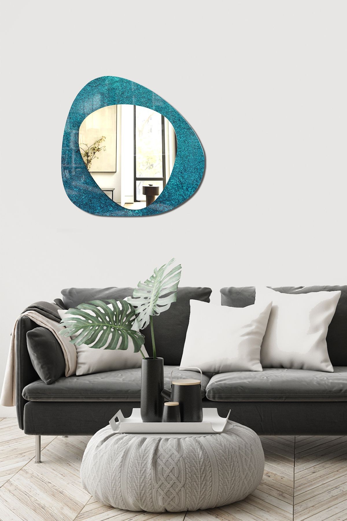 Dekor Camı ve Ayna | Zen Ayna ve Zümrüt Yeşili Doku | 2'li Takım | 70cm x 70cm