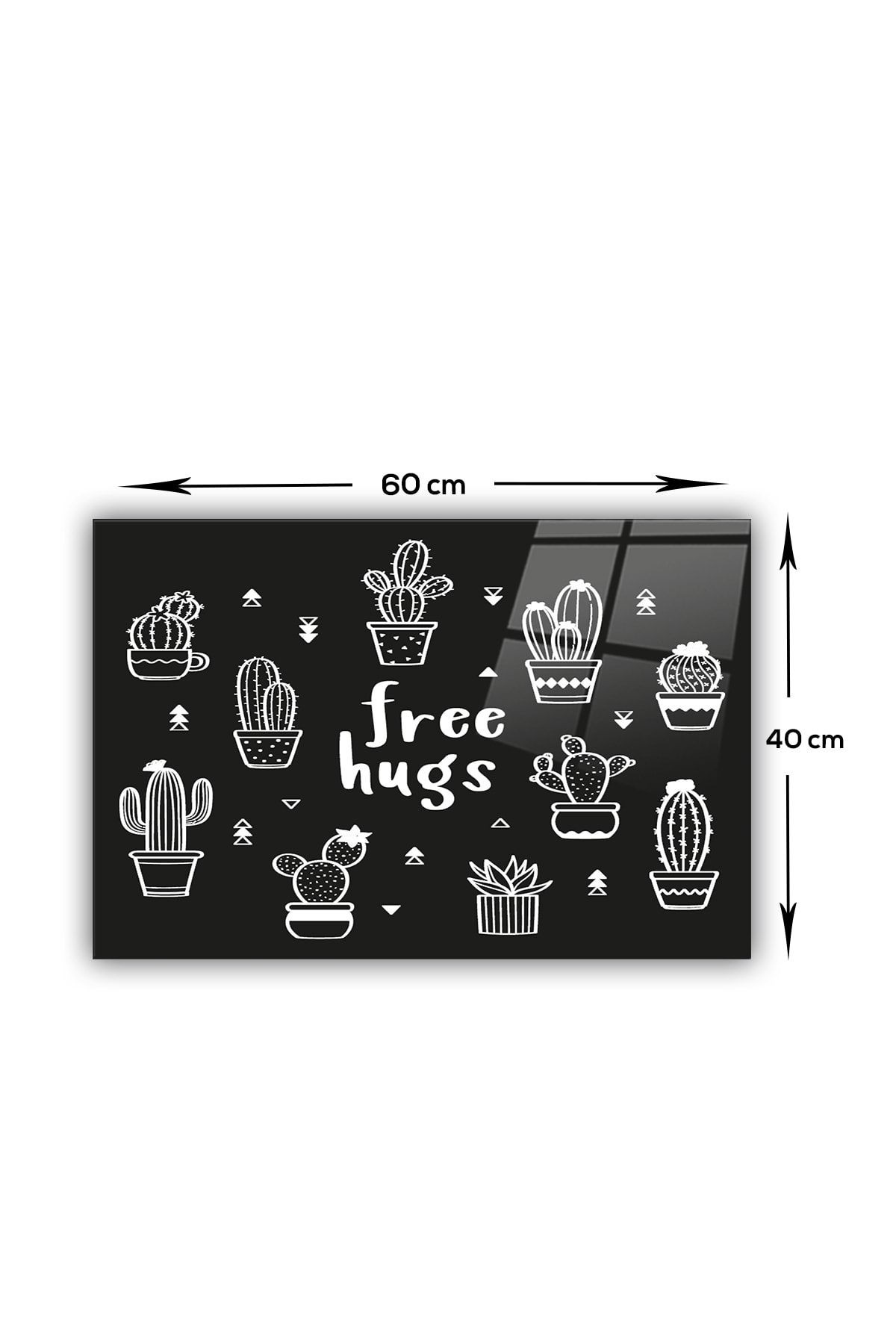 Cam Ocak Arkası | Free Hugs - Siyah Fon | 40cm X 60cm