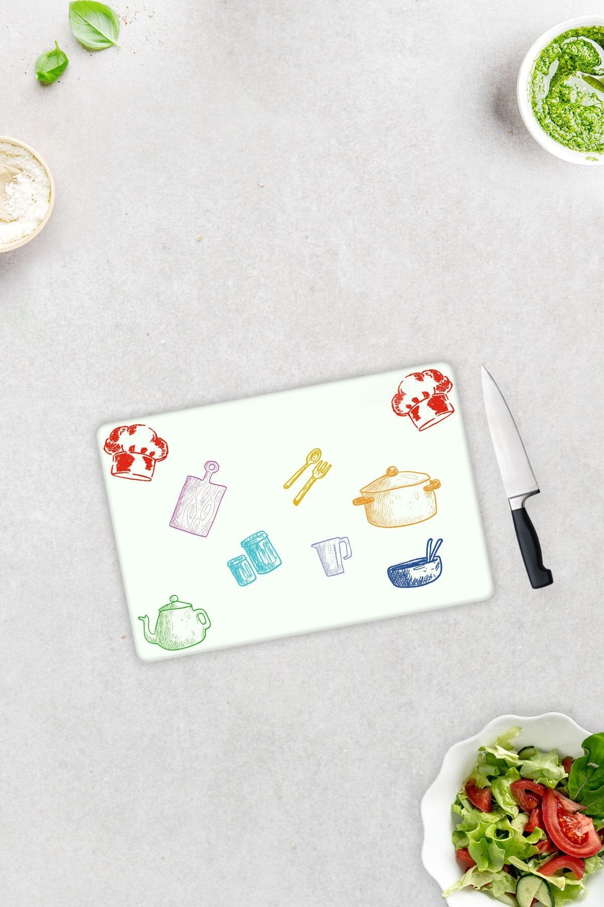 Renkli Tahta | Cam Kesme Tahtası - Cam Kesme Tablası | Beyaz Fon | 20cm X 30cm