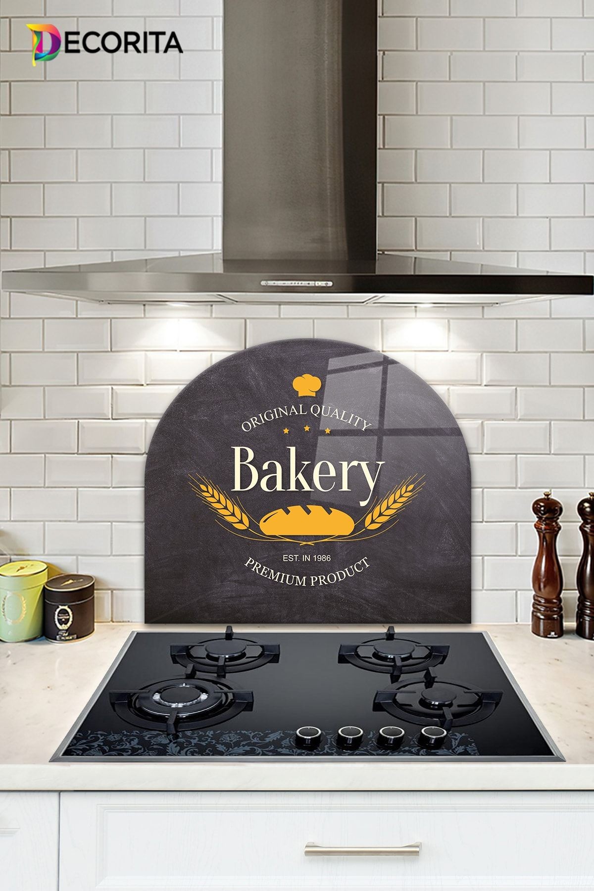 Cam Ocak Arkası Koruyucu | Oval Şekilli | Bakery Premium | 52cm X 60cm