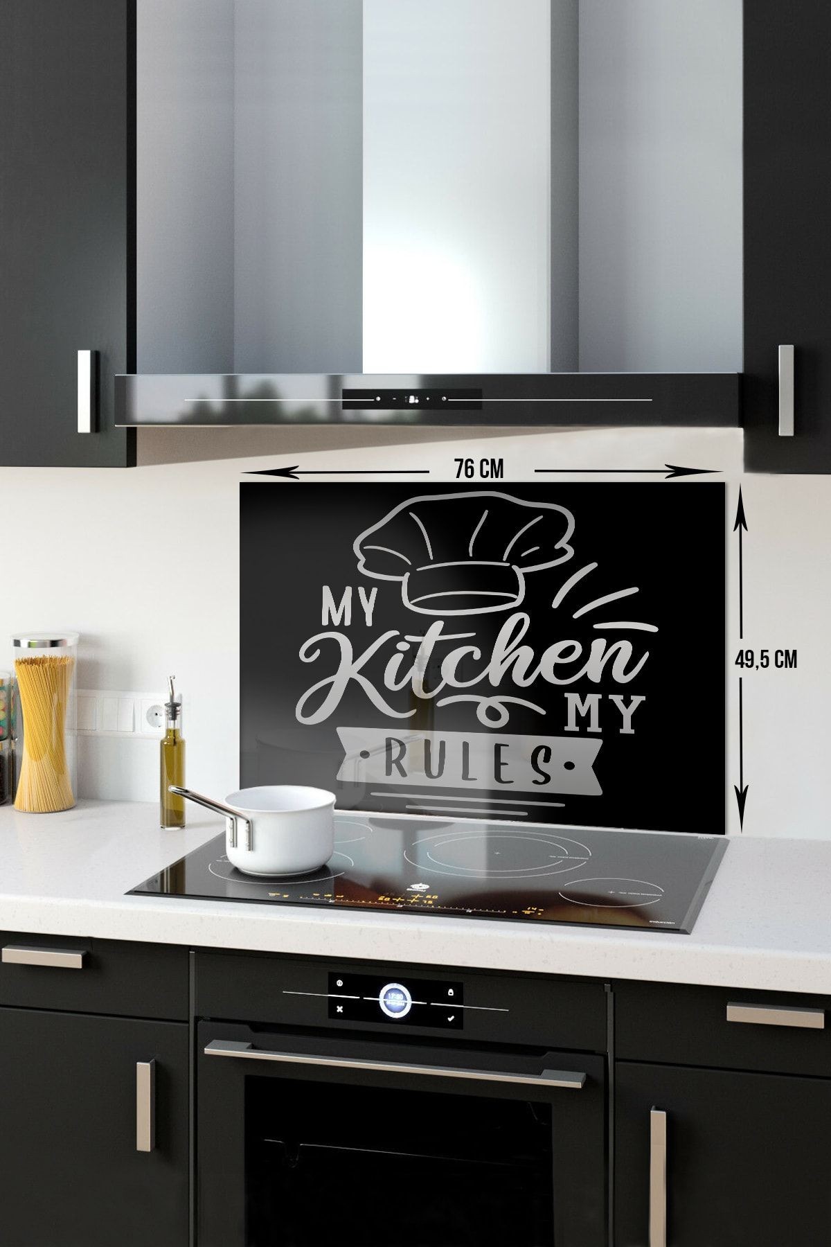 Cam Ocak Arkası Koruyucu | My Kitchen My Rules | 49,5cm X 76cm
