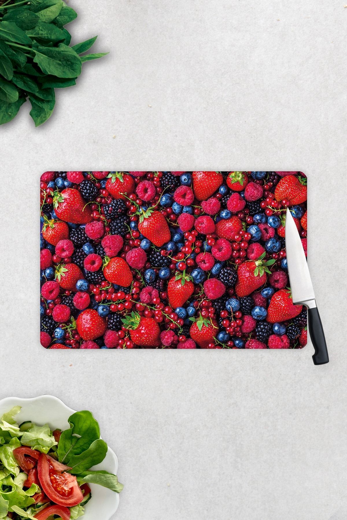 Mor Ve Kırmızı Meyveler | Cam Kesme Tahtası - Cam Kesme Tablası | 20cm X 30cm