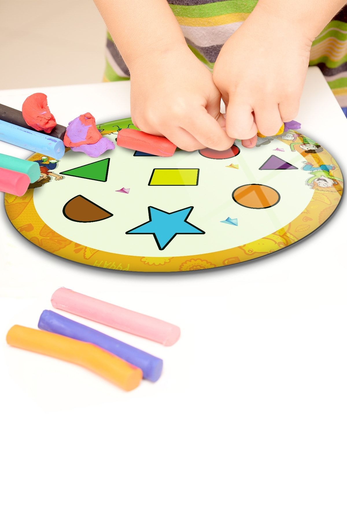 Cam Oyun Hamuru Oynama Matı | Renkli Şekiller | Çap 32cm