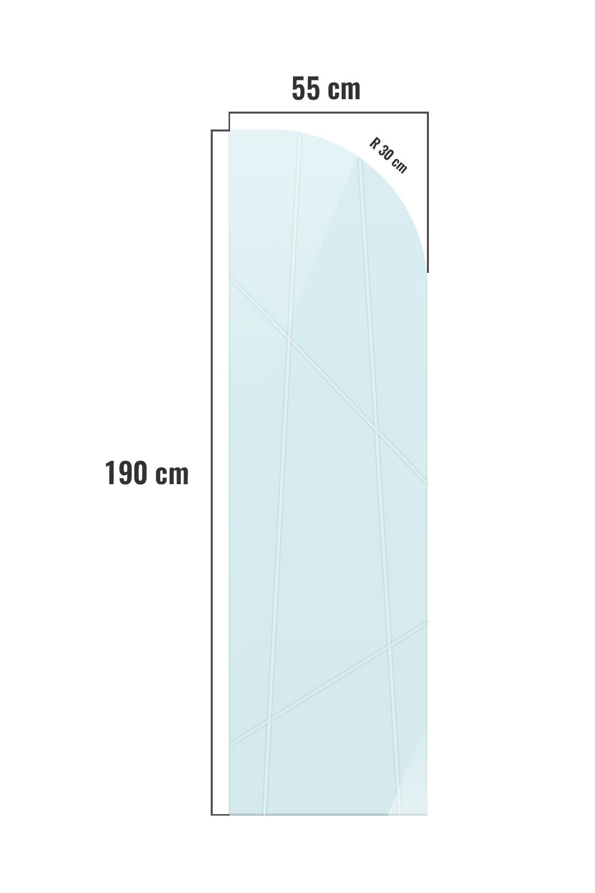 Cam Duşakabin Seperatör-Sabit Panel|Satina Cam-Şekilli Kanallı | Metalik Parlak Profil |55cm x 190cm