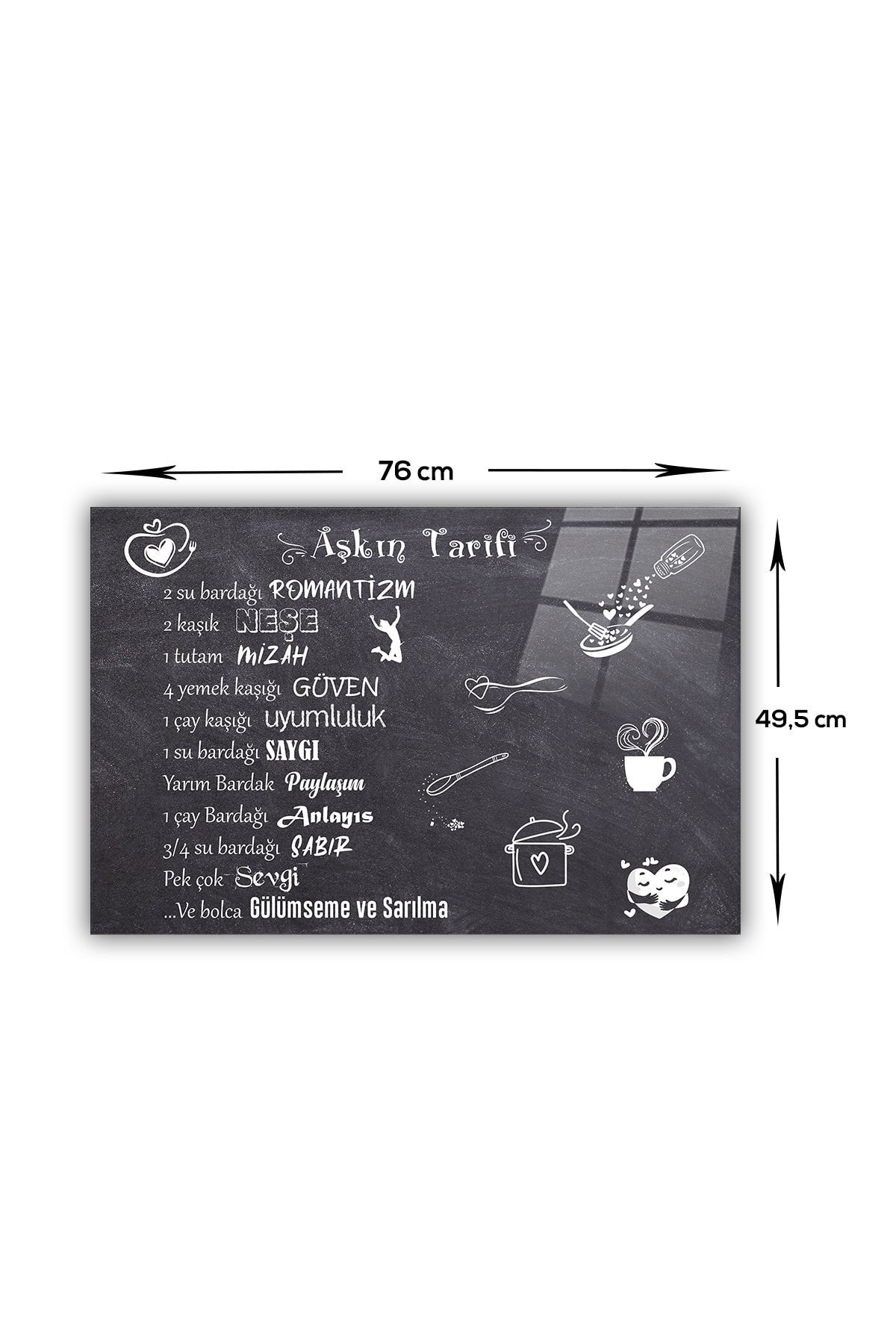 Cam Ocak Arkası Koruyucu | Aşkın Tarifi | 49,5cm X 76cm