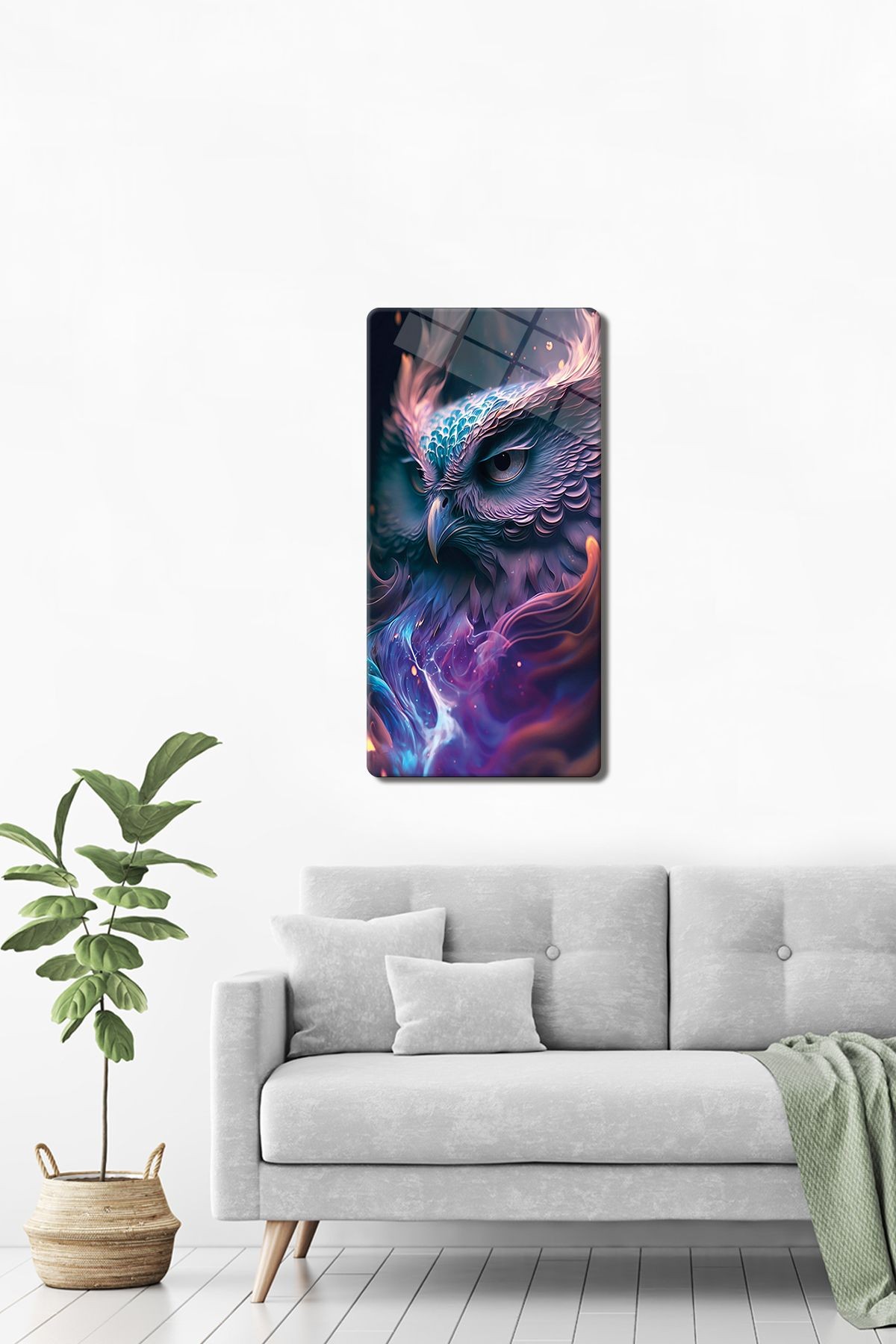 Cam Tablo | Modern Art Serisi | Artistic Owl | 40cm x 80cm