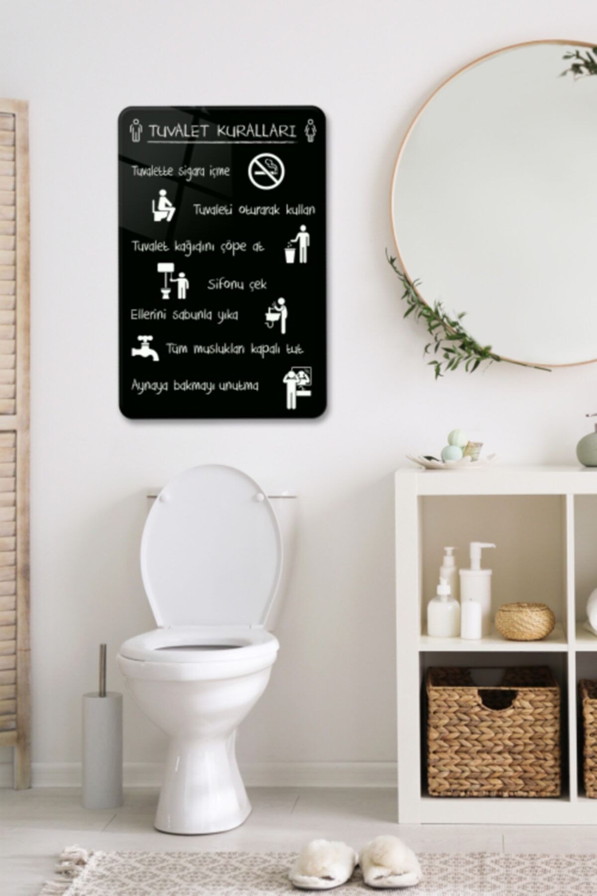 Tuvalet Kuralları | Banyo Aksesuarı | Siyah Fon | 40cm X 60cm