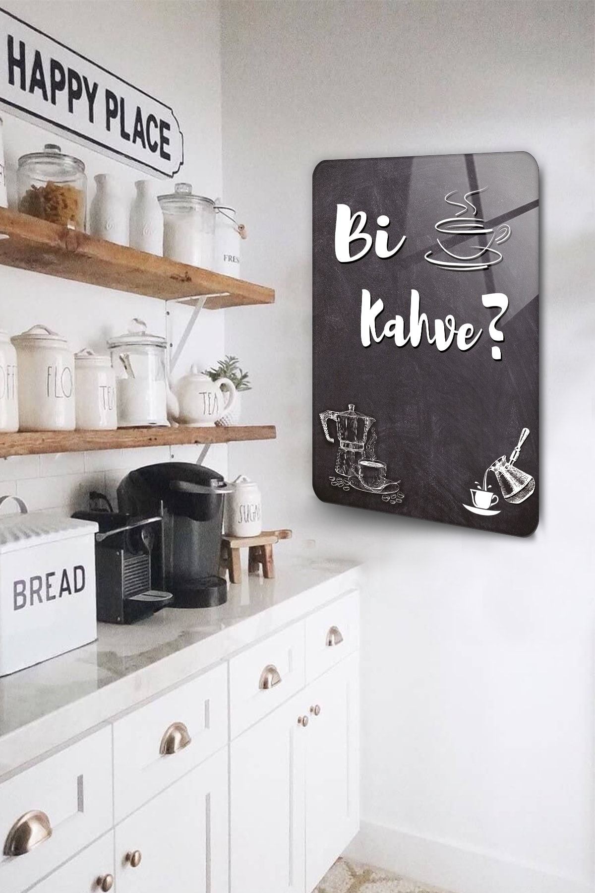 Bi Kahve ? | Cam Tablo - Kahve Köşesi Tablo | 40cm X 60cm