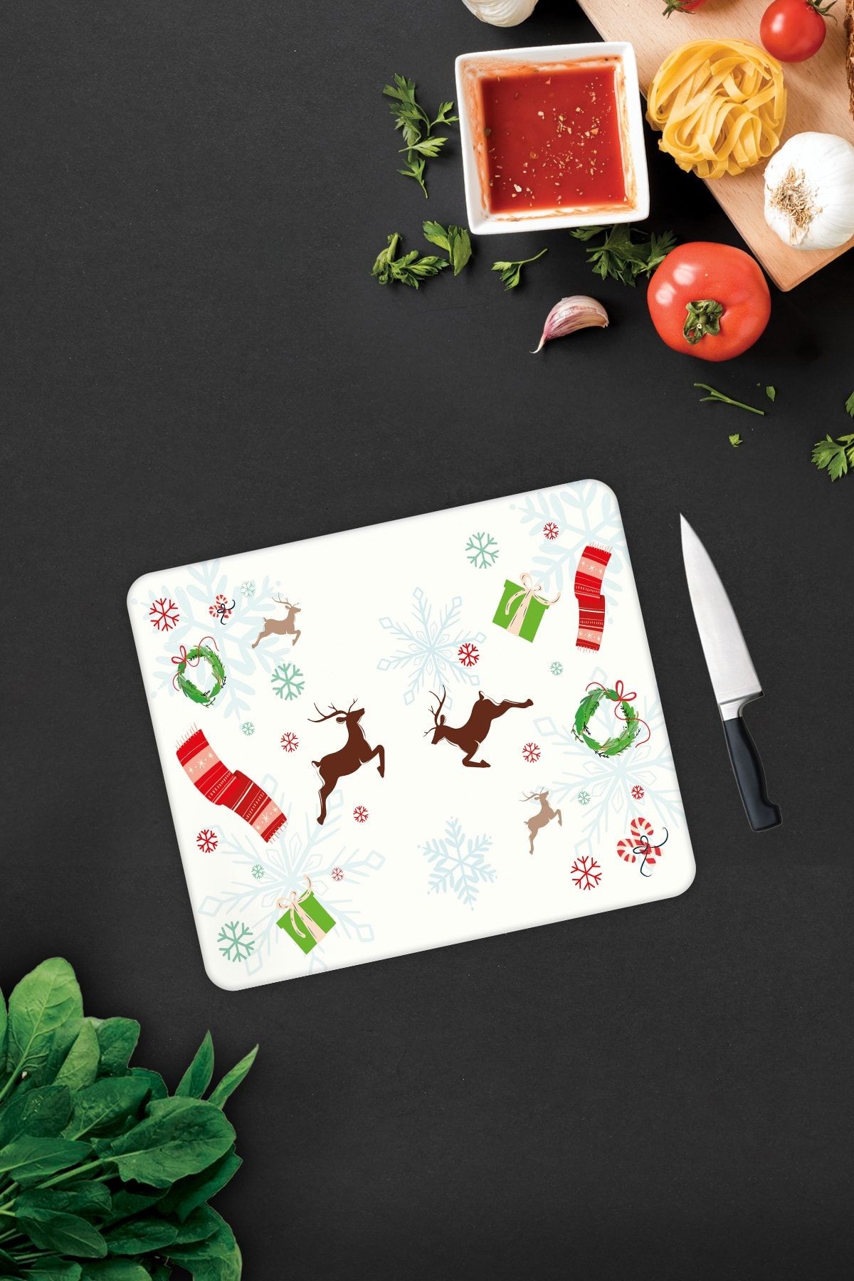 Yılbaşı Temalı | Cam Kesme Tahtası - Cam Kesme Tablası | 29cm X 34cm