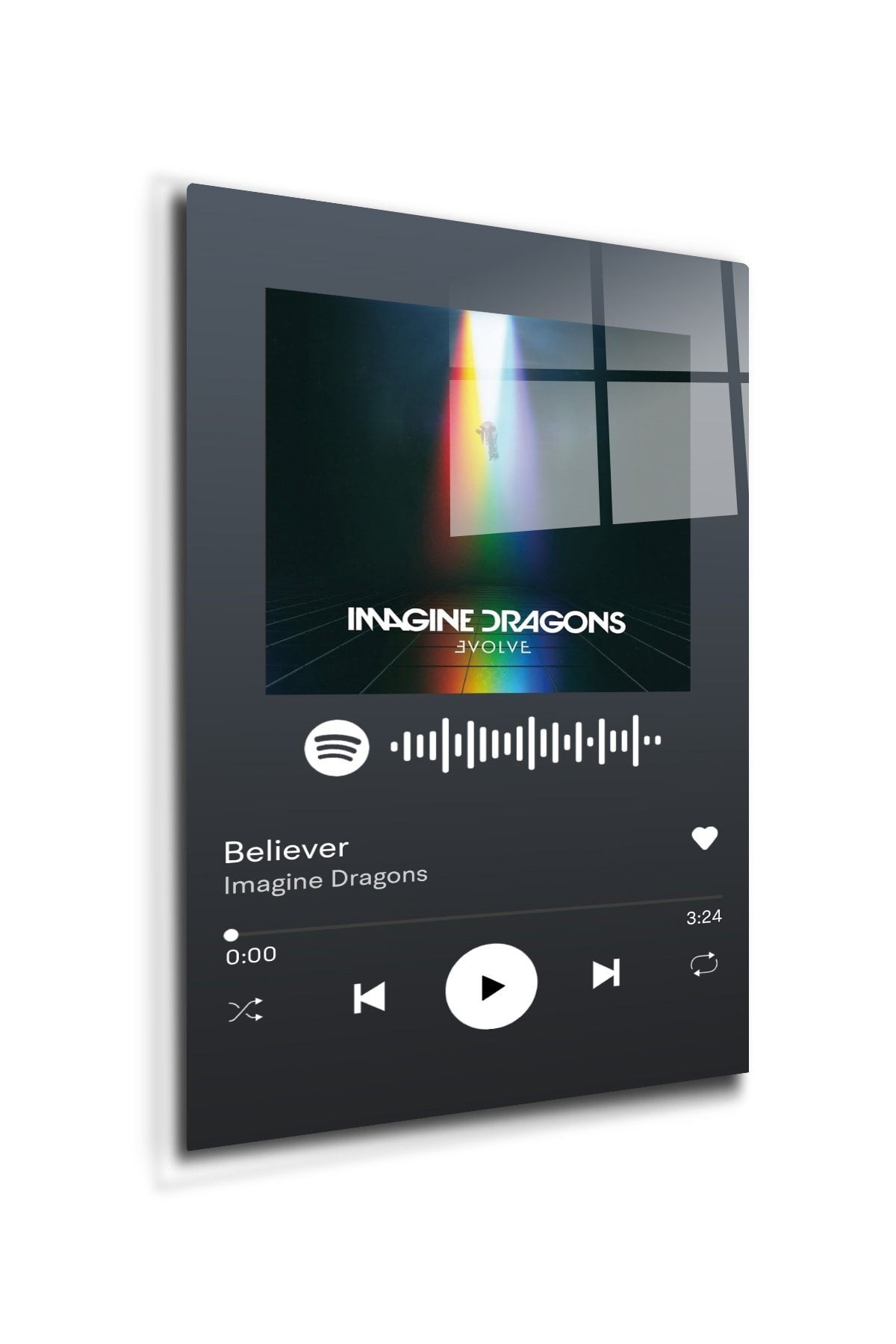 Spotify Barkodlu   Imagine Dragons Believer   Cam Tablo  30cm X 40cm