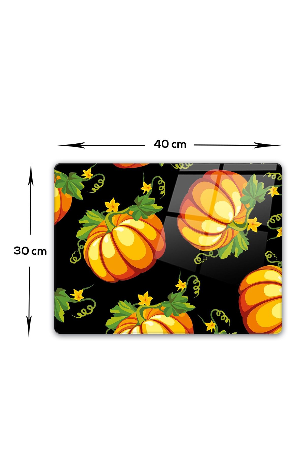 Cam Kesme Tahtası - Cam Kesme Tablası | Balkabağı Siyah Fon | 30cm x 40cm