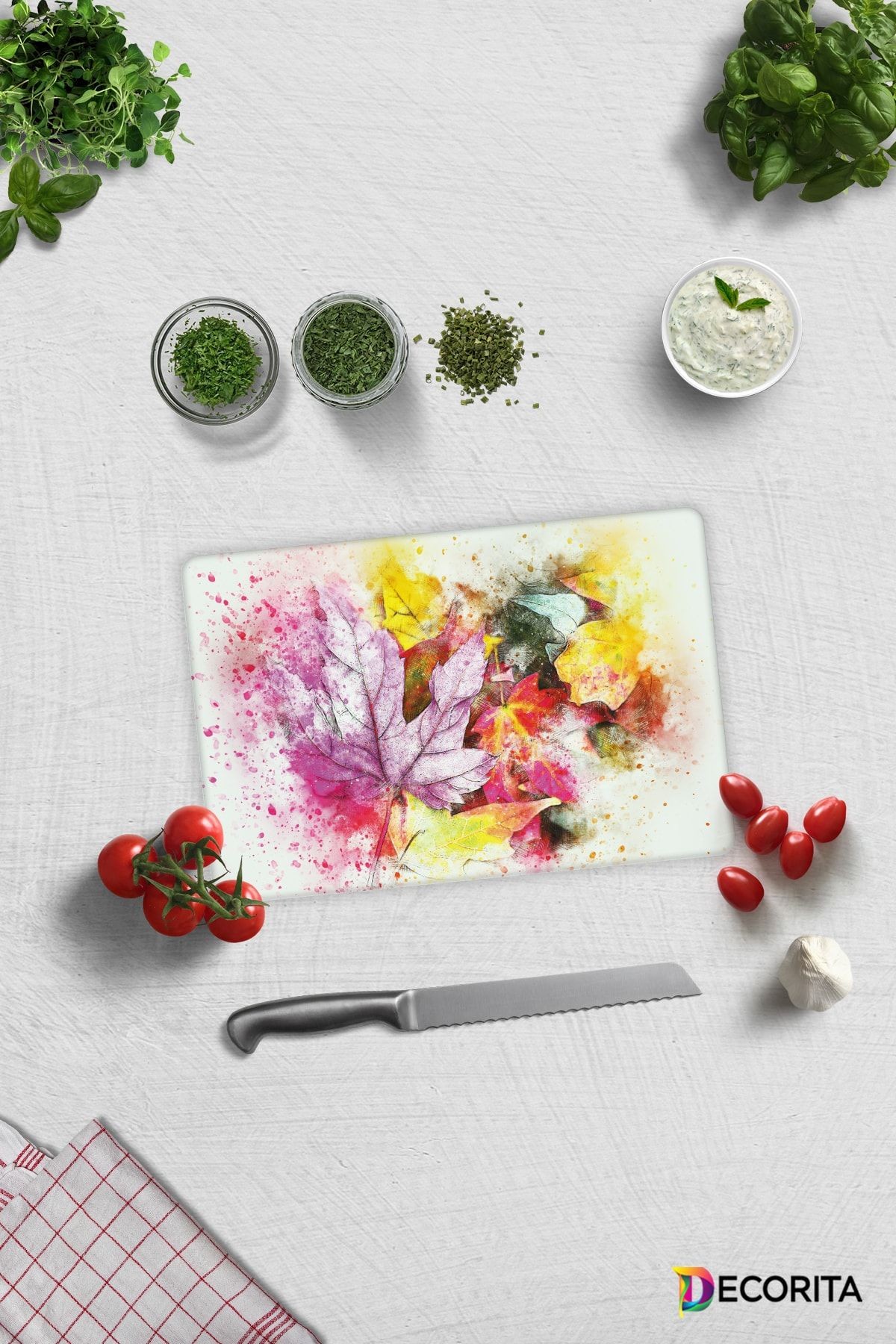 Renkli Sonbahar | Cam Kesme Tahtası - Cam Kesme Tablası | 20cm x 30cm