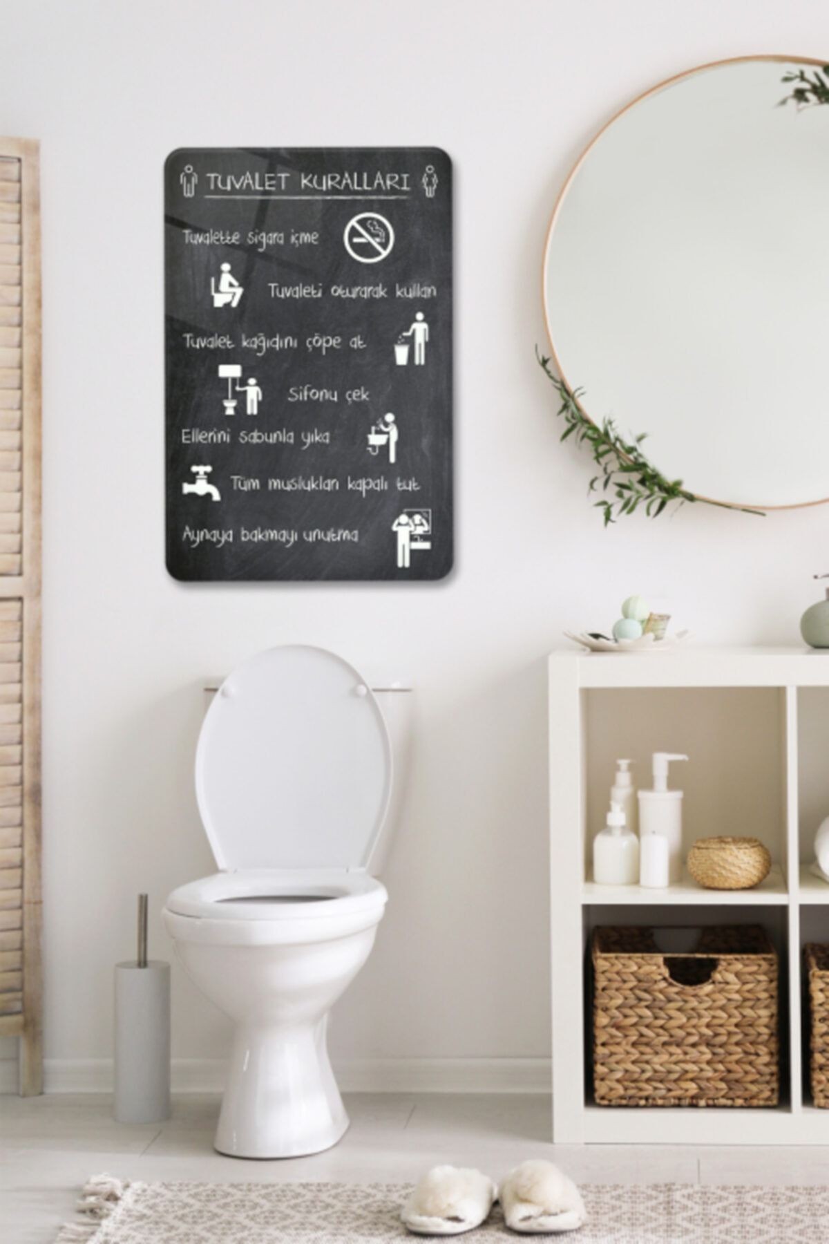 Tuvalet Kuralları | Banyo Aksesuarı | Kara Tahta Fon | 40cm X 60cm