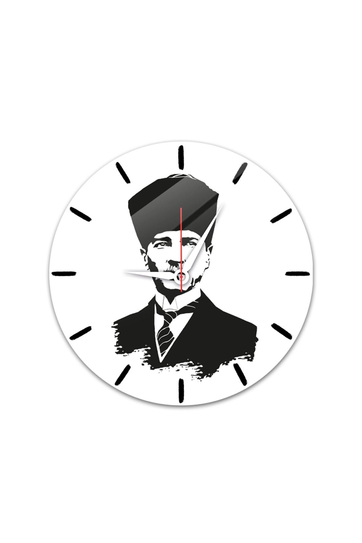 Cam Duvar Saati | Atatürk | Beyaz Fon | Çap40cm