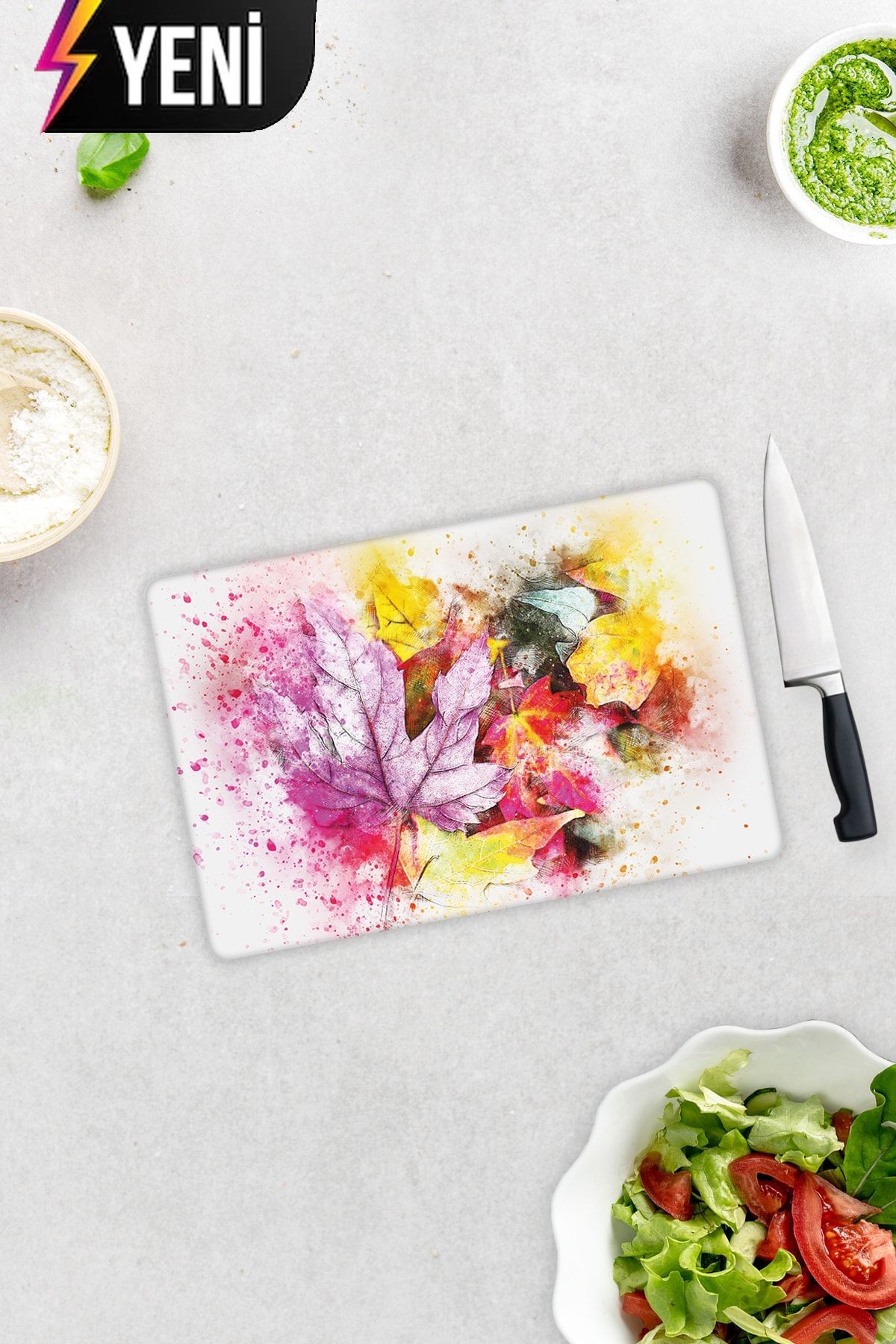 Renkli Sonbahar | Cam Kesme Tahtası - Cam Kesme Tablası | 20cm x 30cm