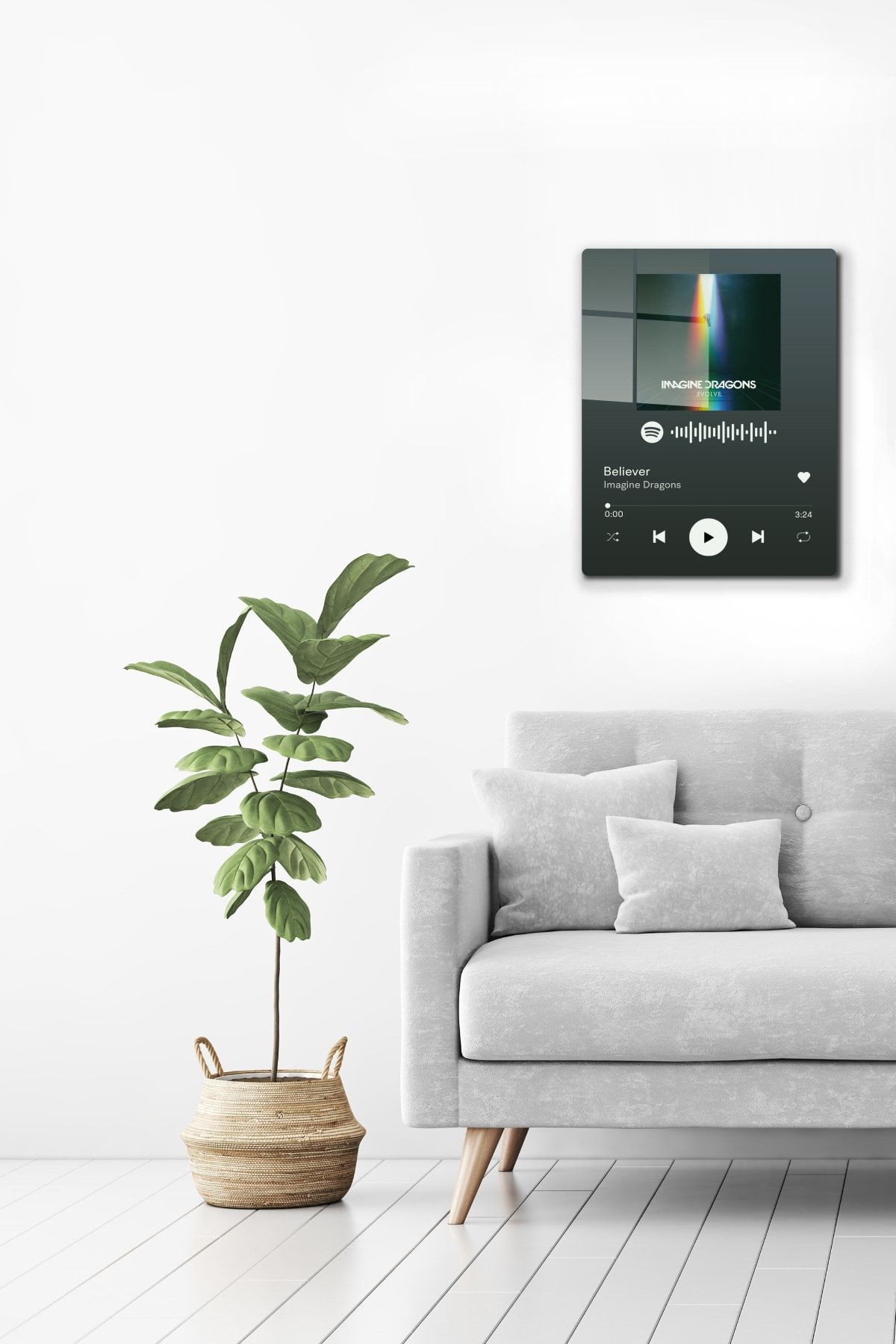 Spotify Barkodlu   Imagine Dragons Believer   Cam Tablo  30cm X 40cm