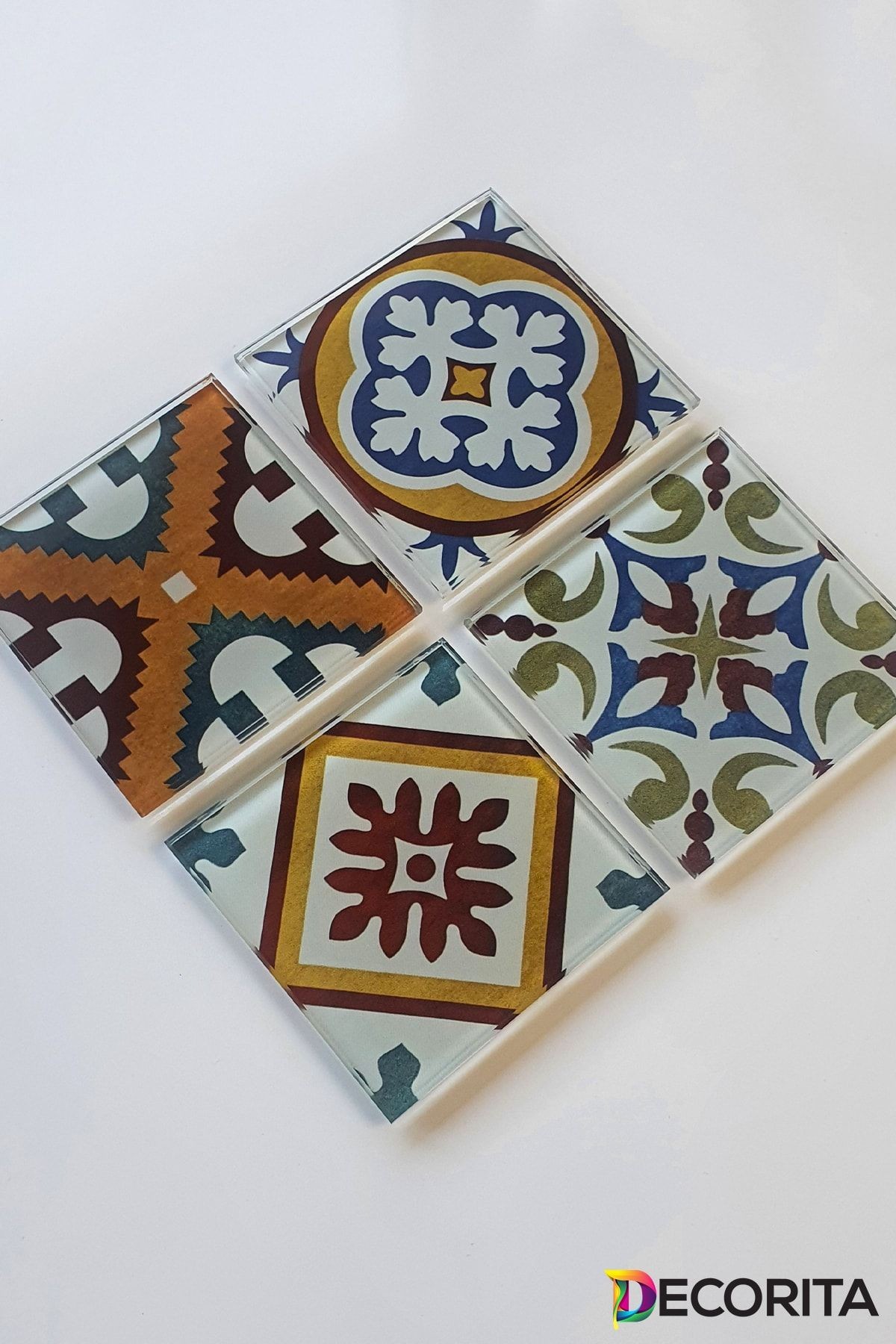 Cam Bardak Altlığı | Çini Desen | 4'lü Takım | 10cm X 10cm