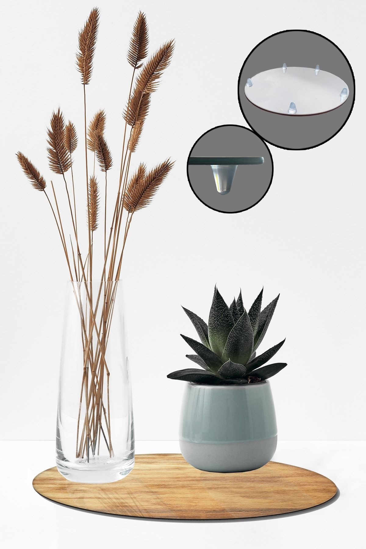 Cam Saksı Altlığı | Ahşap Görünümlü | Çap 32cm