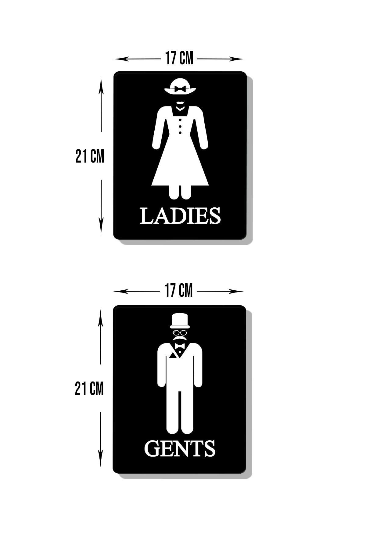 2'li Set Siyah Ladies - Gents | Cam Wc Yönlendirme Levhası | 14,8cm X 21cm
