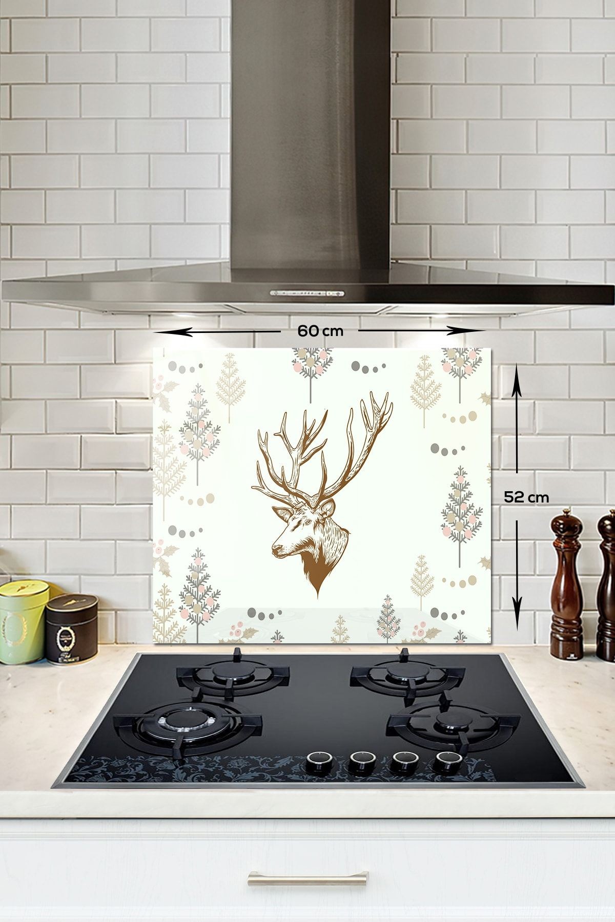 Cam Ocak Arkası Koruyucu | Cervus Deer | 52cm X 60cm