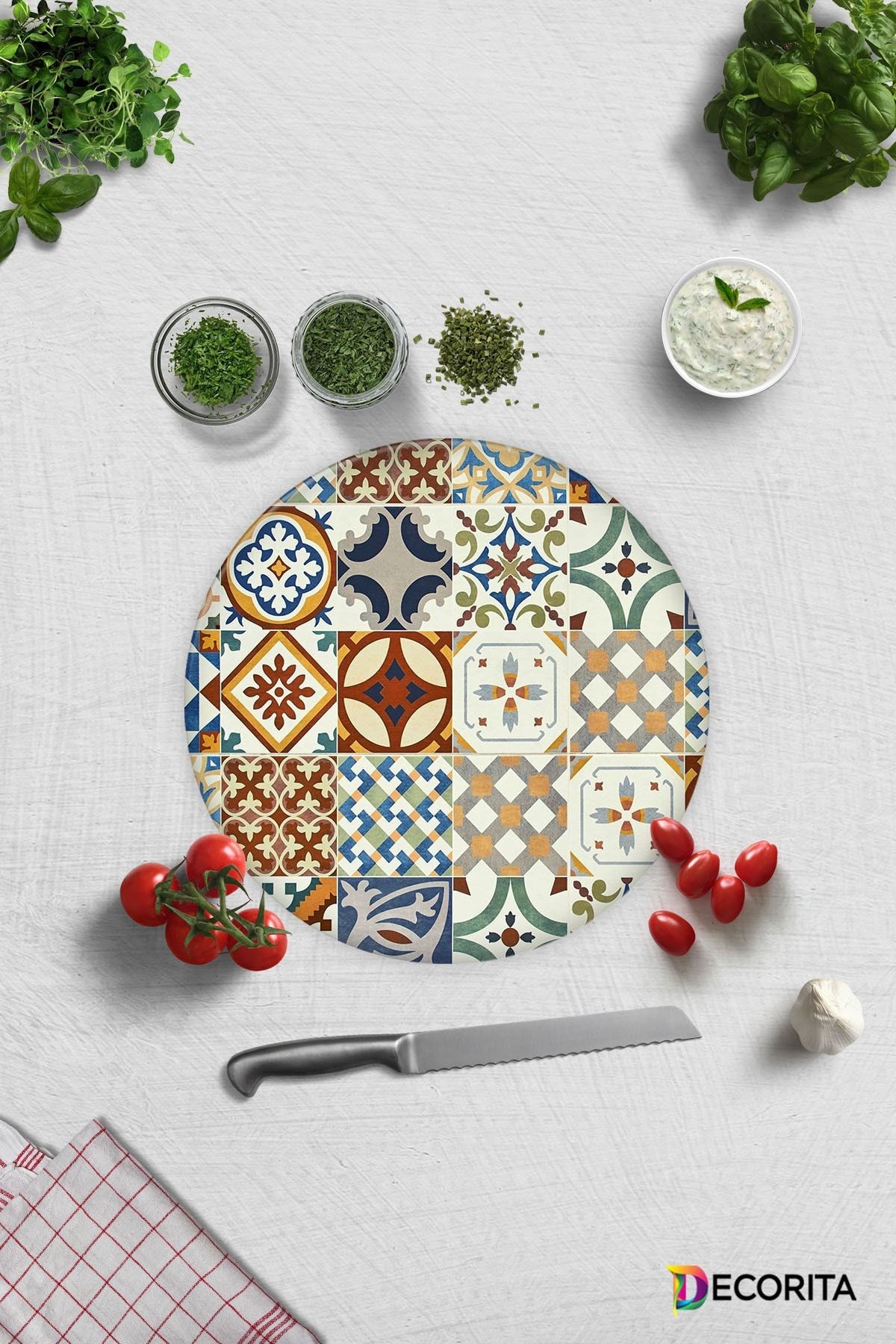 Çini Desen | Cam Kesme Tahtası - Cam Kesme Tablası | Çap32cm