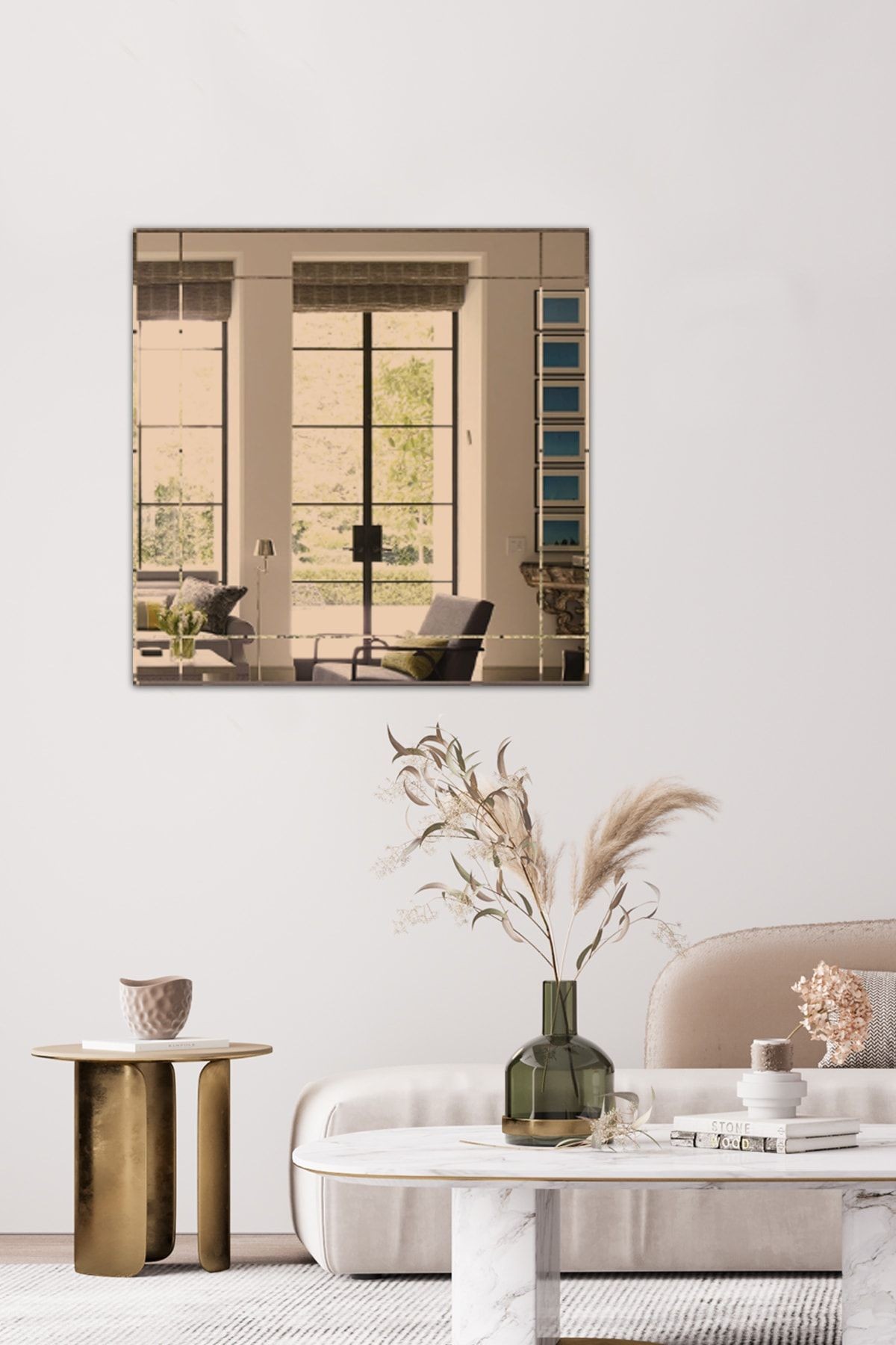 Ayna | Bronz Ayna | Dikdörtgen Kanallı - Kare Ayna | 60cm X 60cm