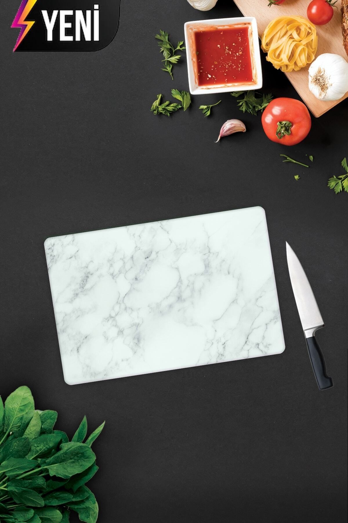 Klasik Mermer Desenli | Cam Kesme Tahtası - Cam Kesme Tablası | 20cm x 30cm