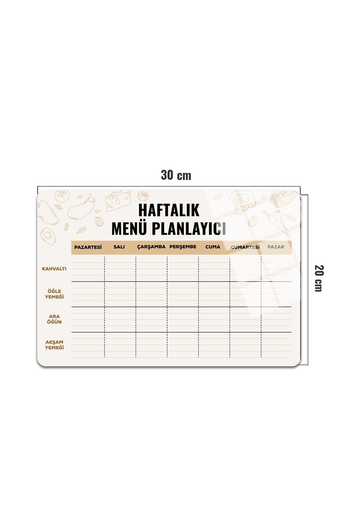 Cam Magnet | Buzdolabı Manyetik Planlayıcı | Haftalık Menü Planlayıcı - Yatay | 20cm x 30cm