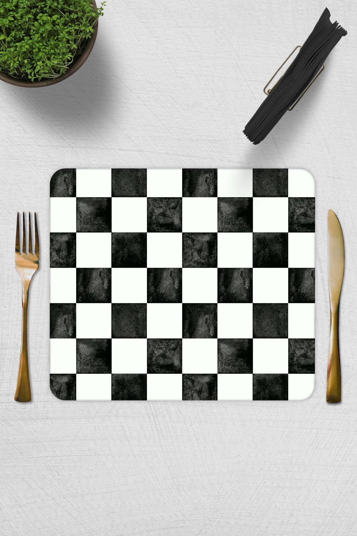 2'li Takım | Cam Tabak - Kahvaltı Tabağı - Pasta Tabağı | Damalı Desen | 29cm X 34cm