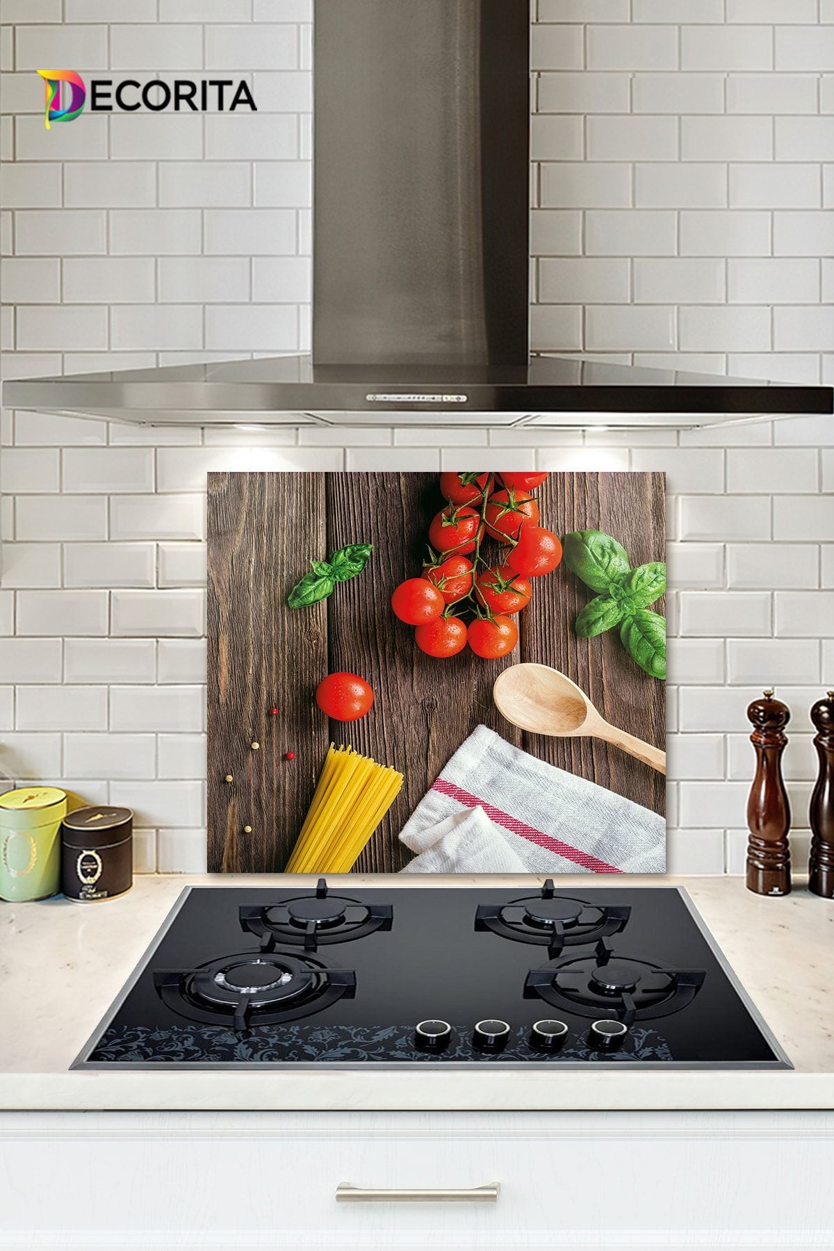 Cam Ocak Arkası Koruyucu | Ahşap Ve Sebzeler | 52cm X 60cm