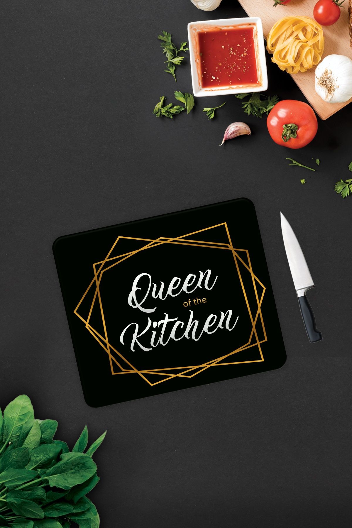 Cam Kesme Tahtası - Cam Kesme Tablası | Queen Of The Kitchen - Siyah | 29cm X 34cm