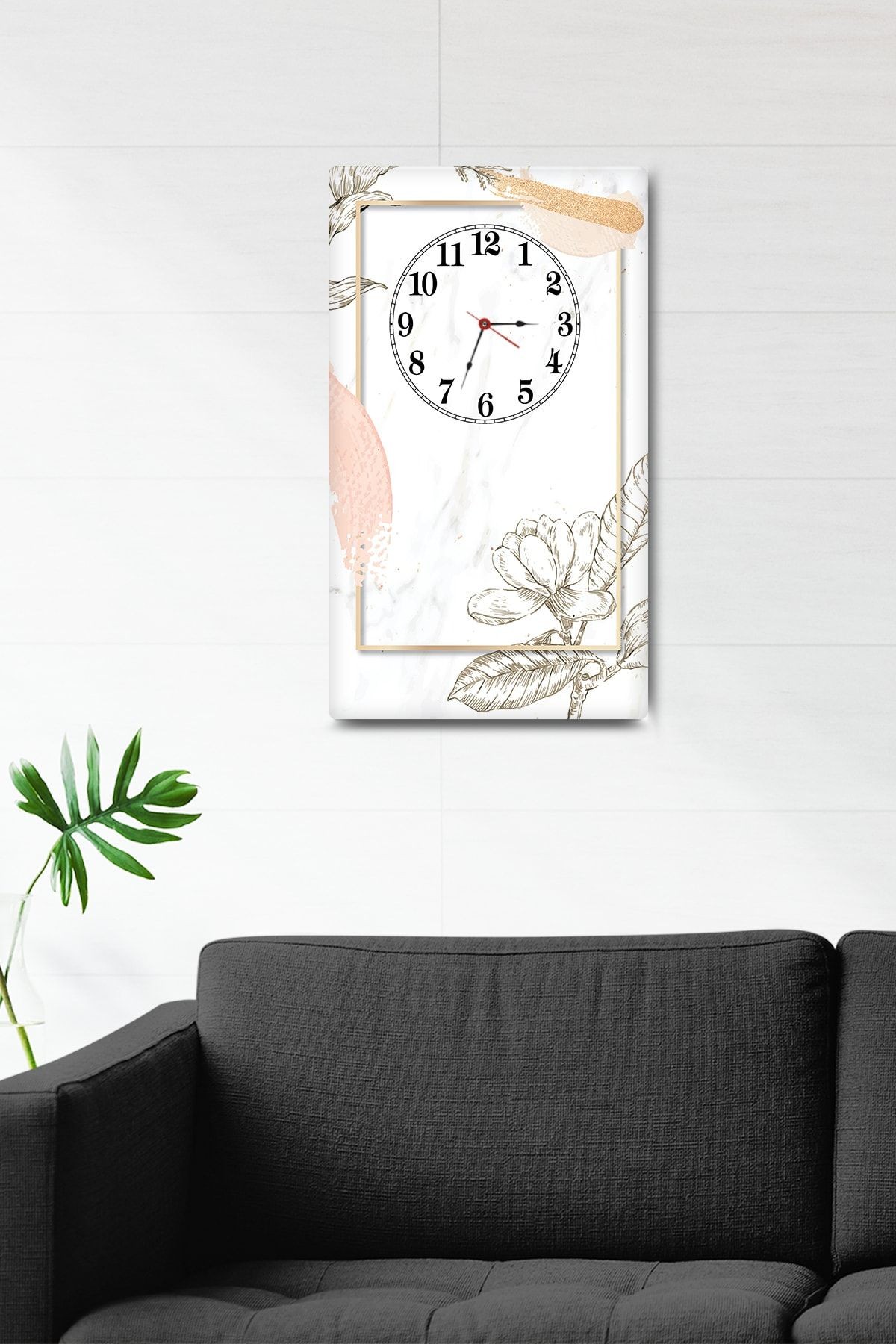 Beyaz Mermer Görünümlü Pastel Detaylı | Dekoratif Cam Duvar Saati