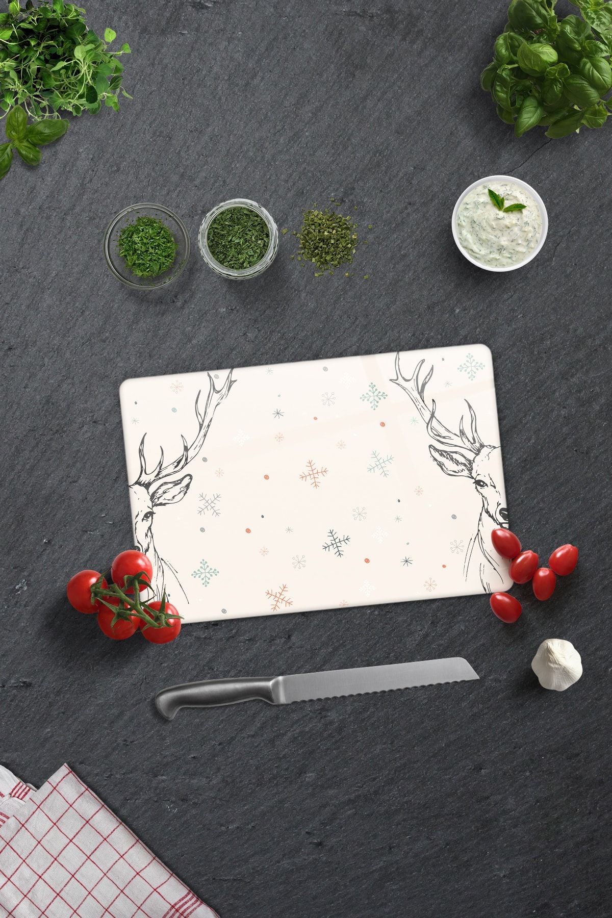 Cam Kesme Tahtası - Cam Kesme Tablası | Krem Geyikli 20cm X 30cm