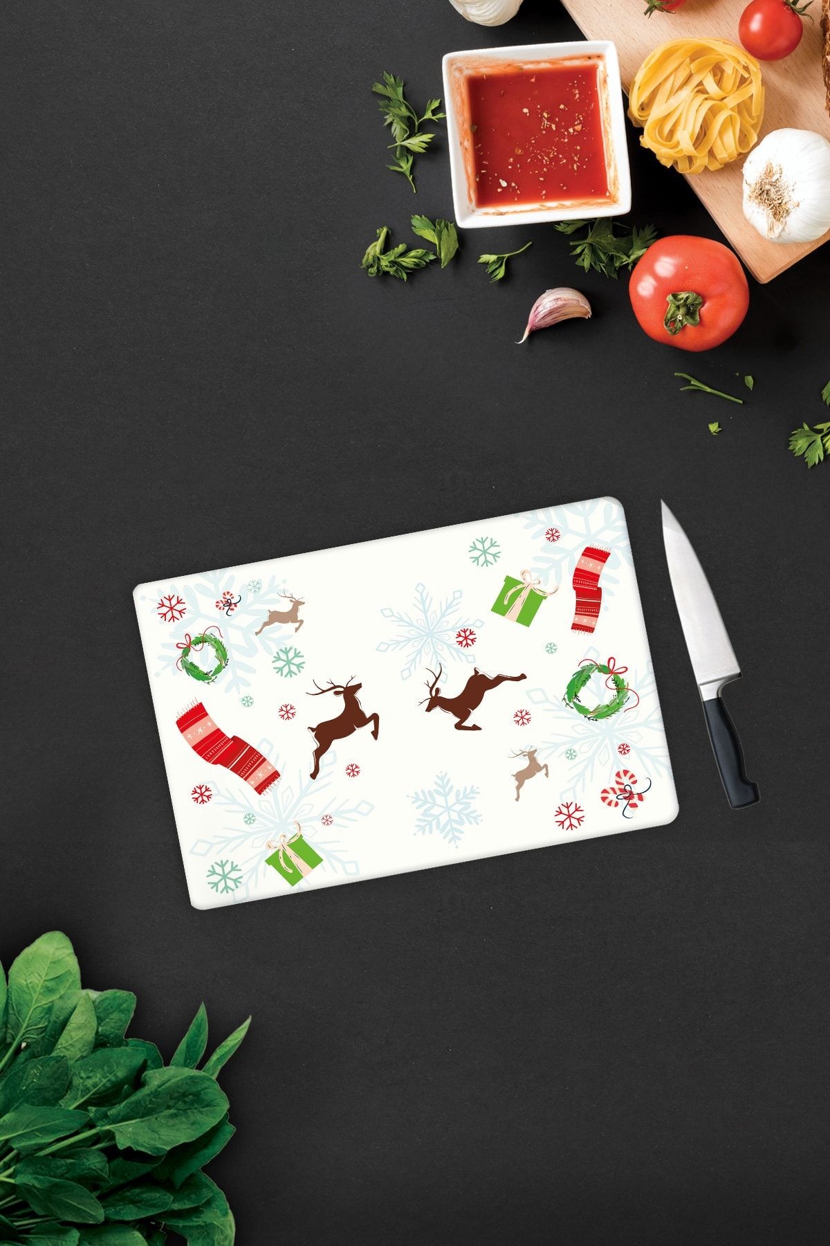 Yılbaşı Temalı | Cam Kesme Tahtası - Cam Kesme Tablası | 20cm X 30cm