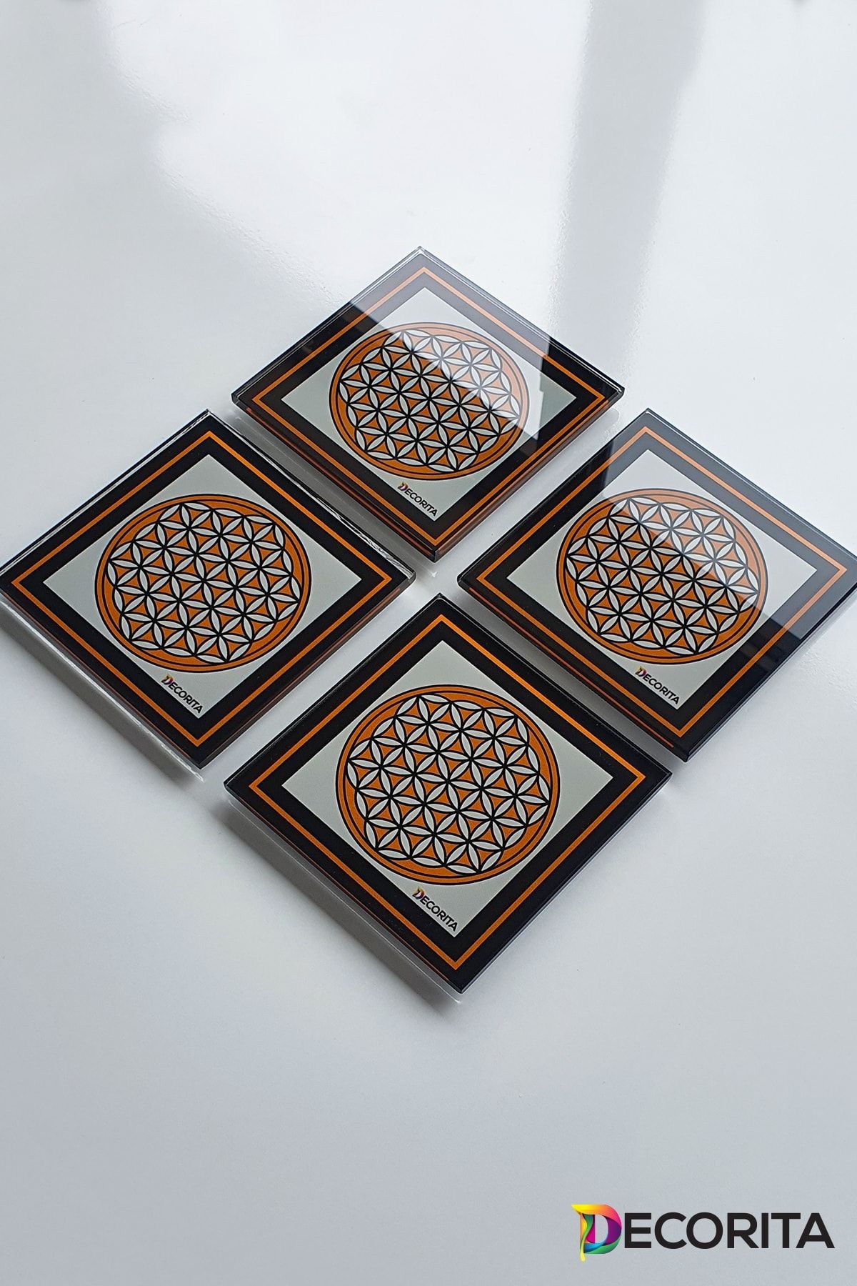 Cam Bardak Altlığı | Logolu | 4'lü Takım | 10cm X 10cm