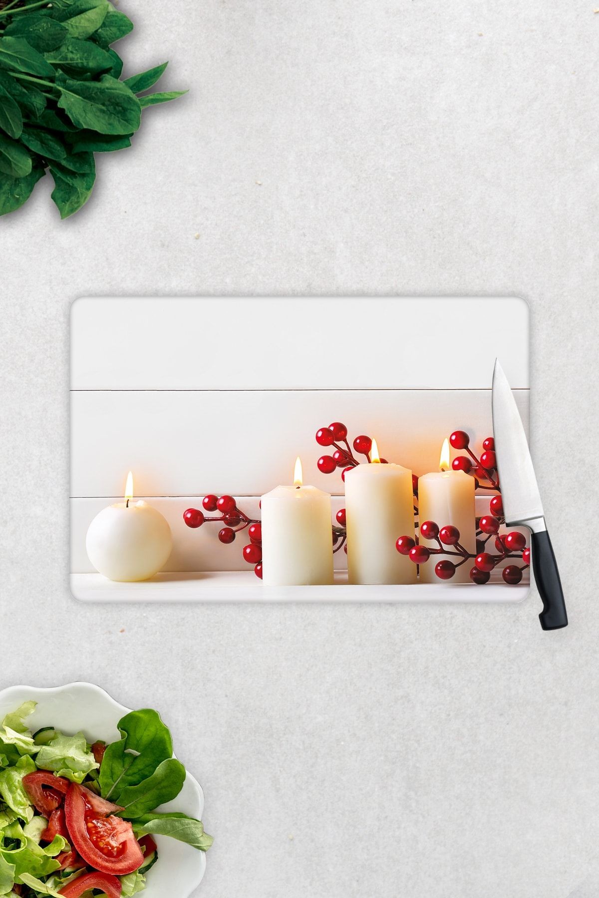 Beyaz Mum Desen | Cam Kesme Tahtası - Cam Kesme Tablası | 20cm X 30cm