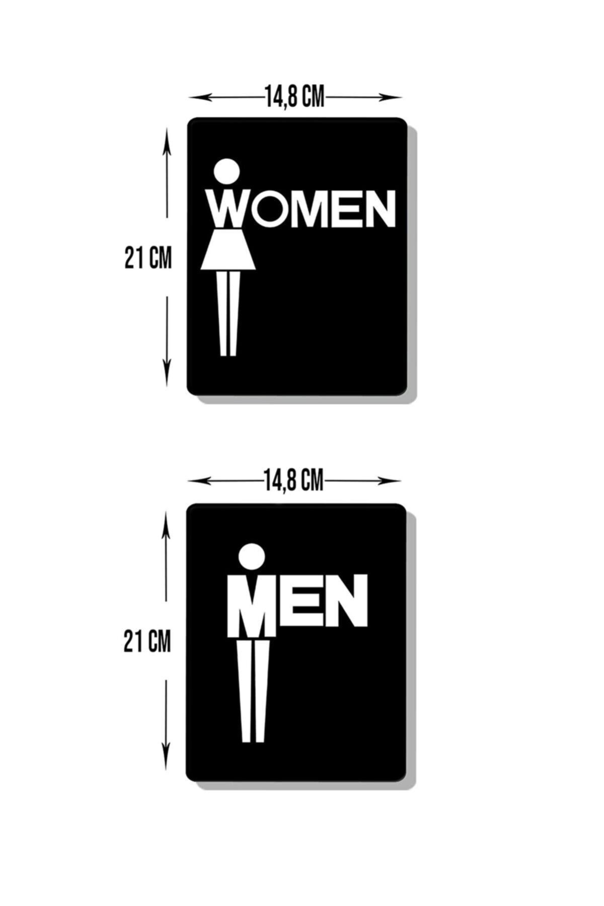 2'li Set Siyah Women - Men | Cam Wc Yönlendirme Levhası | 14,8cm X 21cm