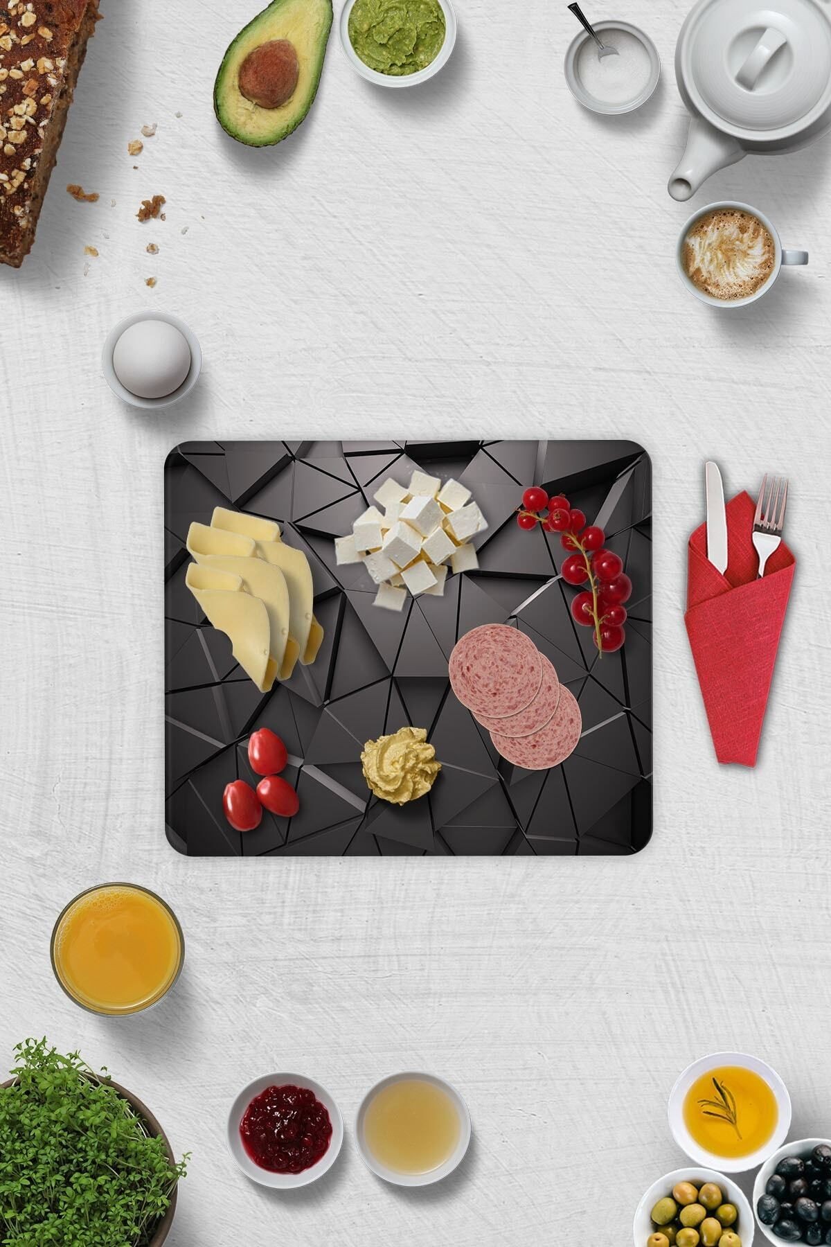 2'li Takım | Cam Tabak - Kahvaltı Tabağı - Pasta Tabağı | Antrasit Kristal | 29cm X 34cm
