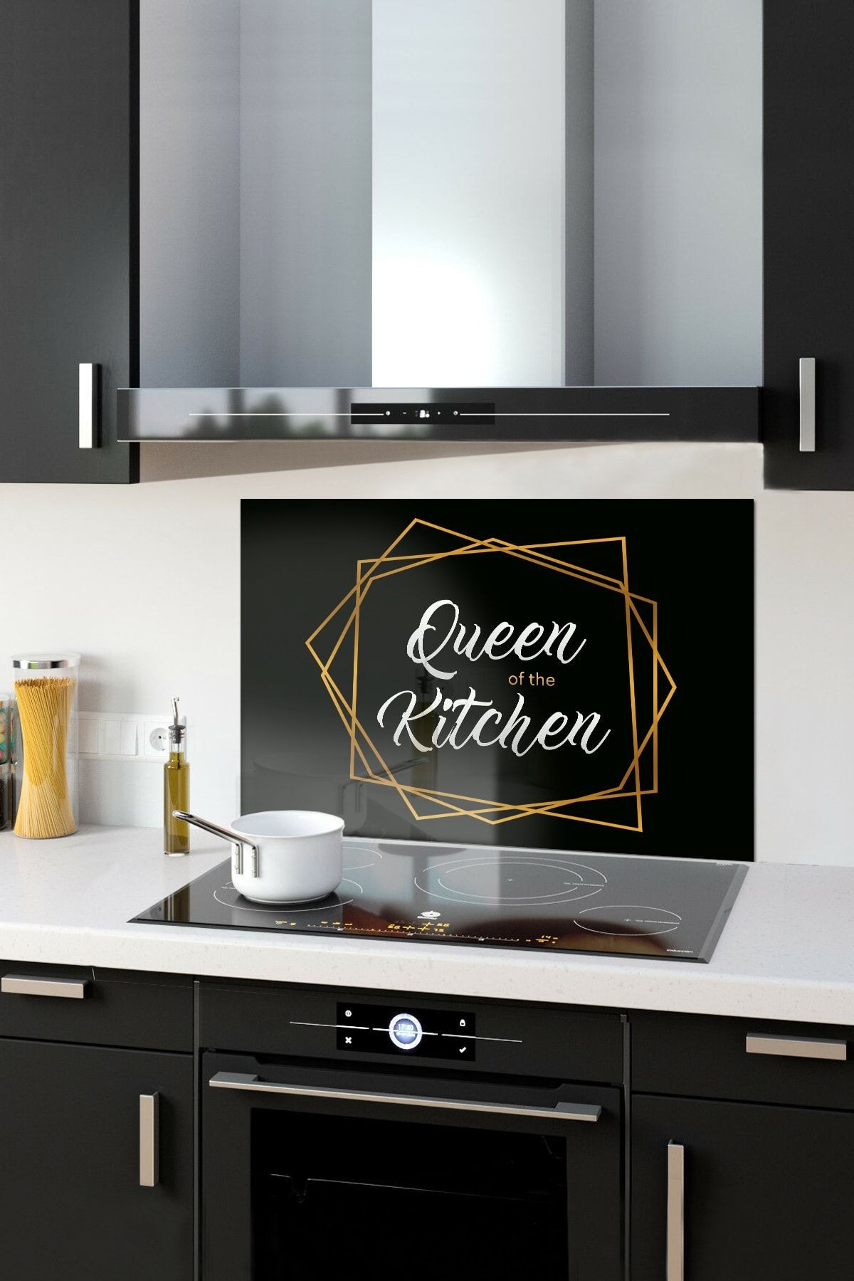 Cam Ocak Arkası Koruyucu | Queen Of The Kitchen - Siyah | 49,5cm X 76cm